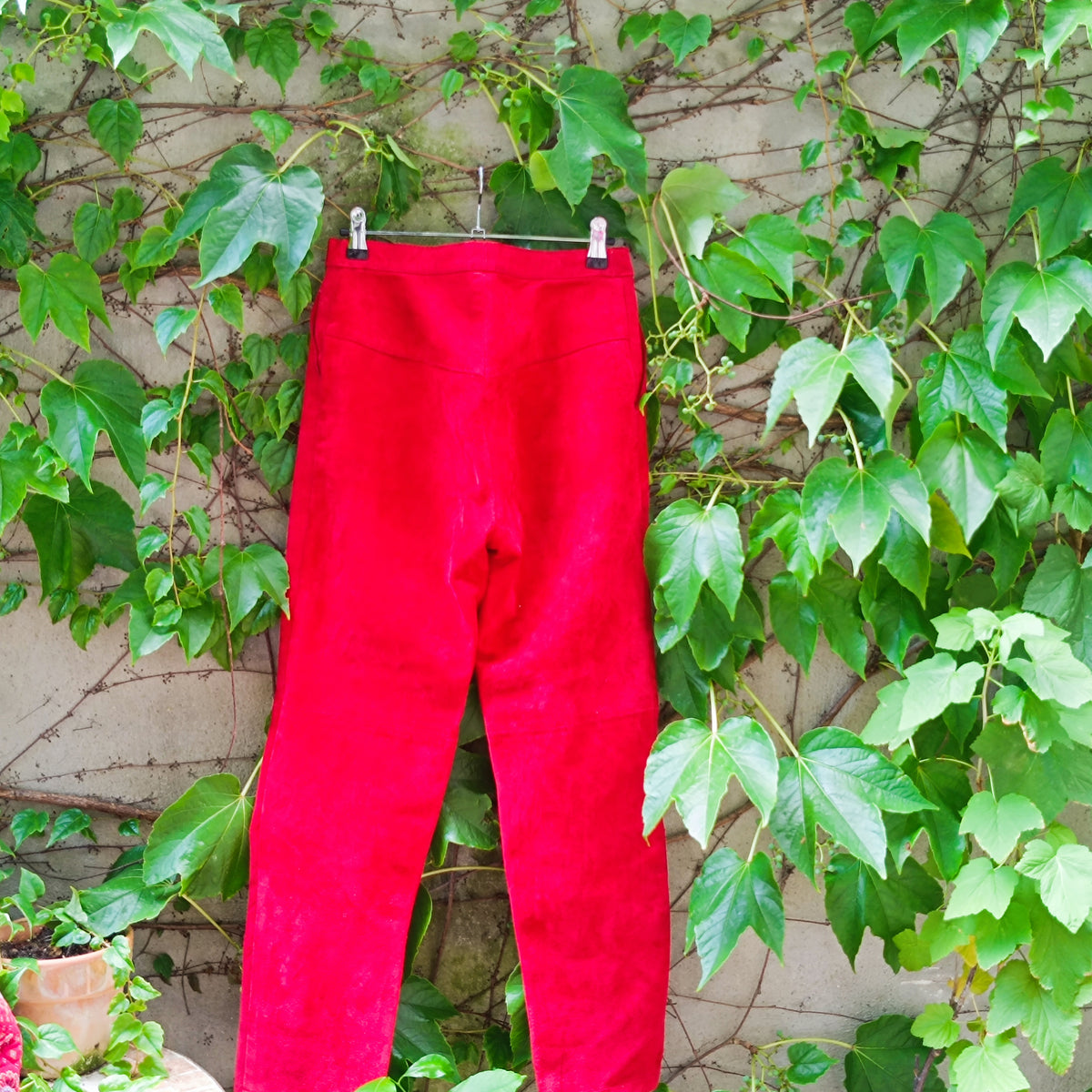 Vintage Suede Trousers - 90s Minimalist Red High Waist Straight Leg XS-S