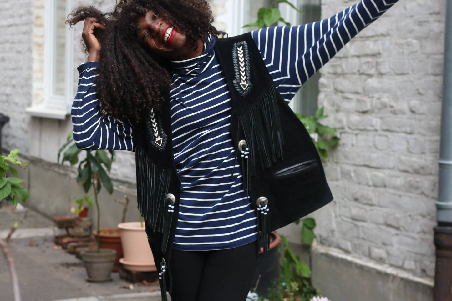 Vintage Suede Fringe Vest Black | Embroidered Western Boho Unisex Waistcoat