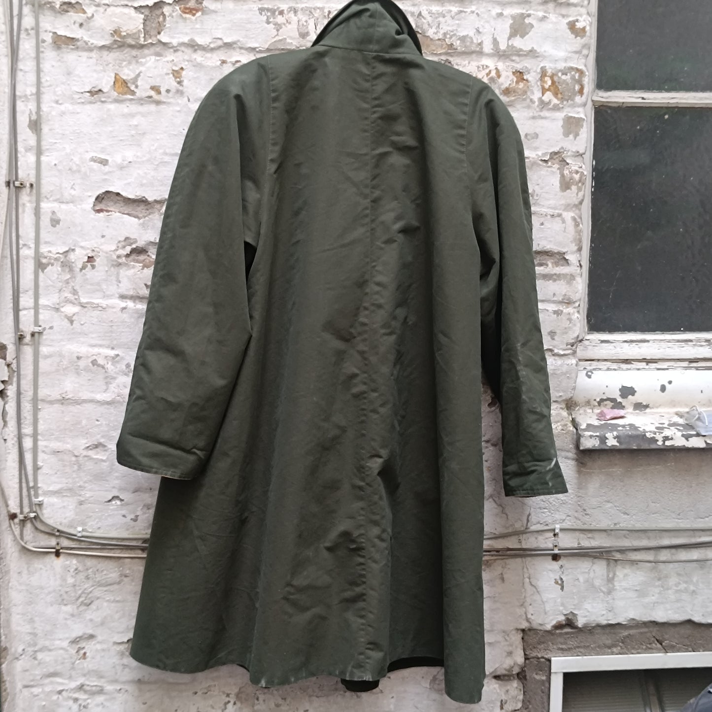 Vintage Ellen Partridge Green Trench Coat 1980s Cotton Duster Minimalist Jacket M-L