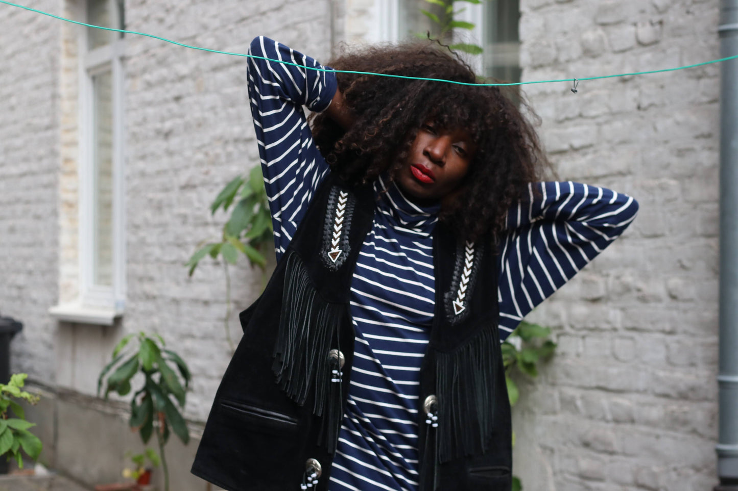 Vintage Suede Fringe Vest Black | Embroidered Western Boho Unisex Waistcoat