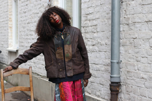 Bavarian Folk Leather Patchwork Jacket | Cottagecore Chore Coat | Embroidered S-M