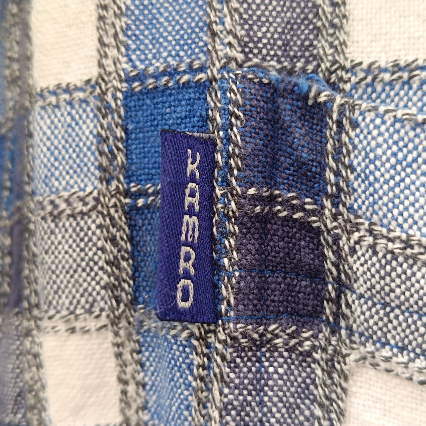 Vintage Kamro Plaid Flannel Shirt Blue White Oversized Cotton 90s