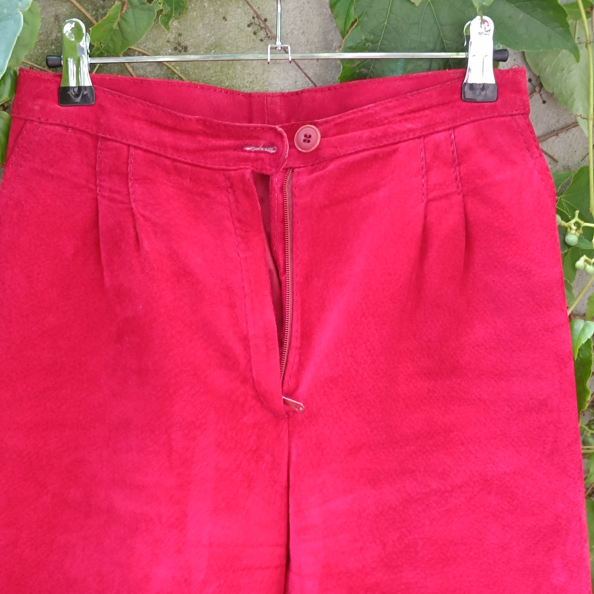 Vintage Suede Trousers - 90s Minimalist Red High Waist Straight Leg XS-S