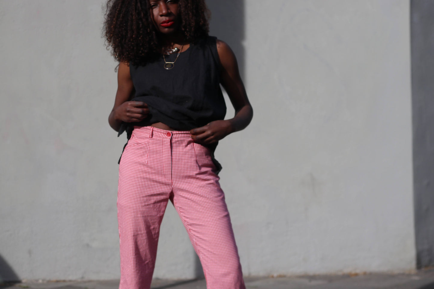 90s Golfino Checkered cropped pants Vintage red and white plaid cropped summer pants