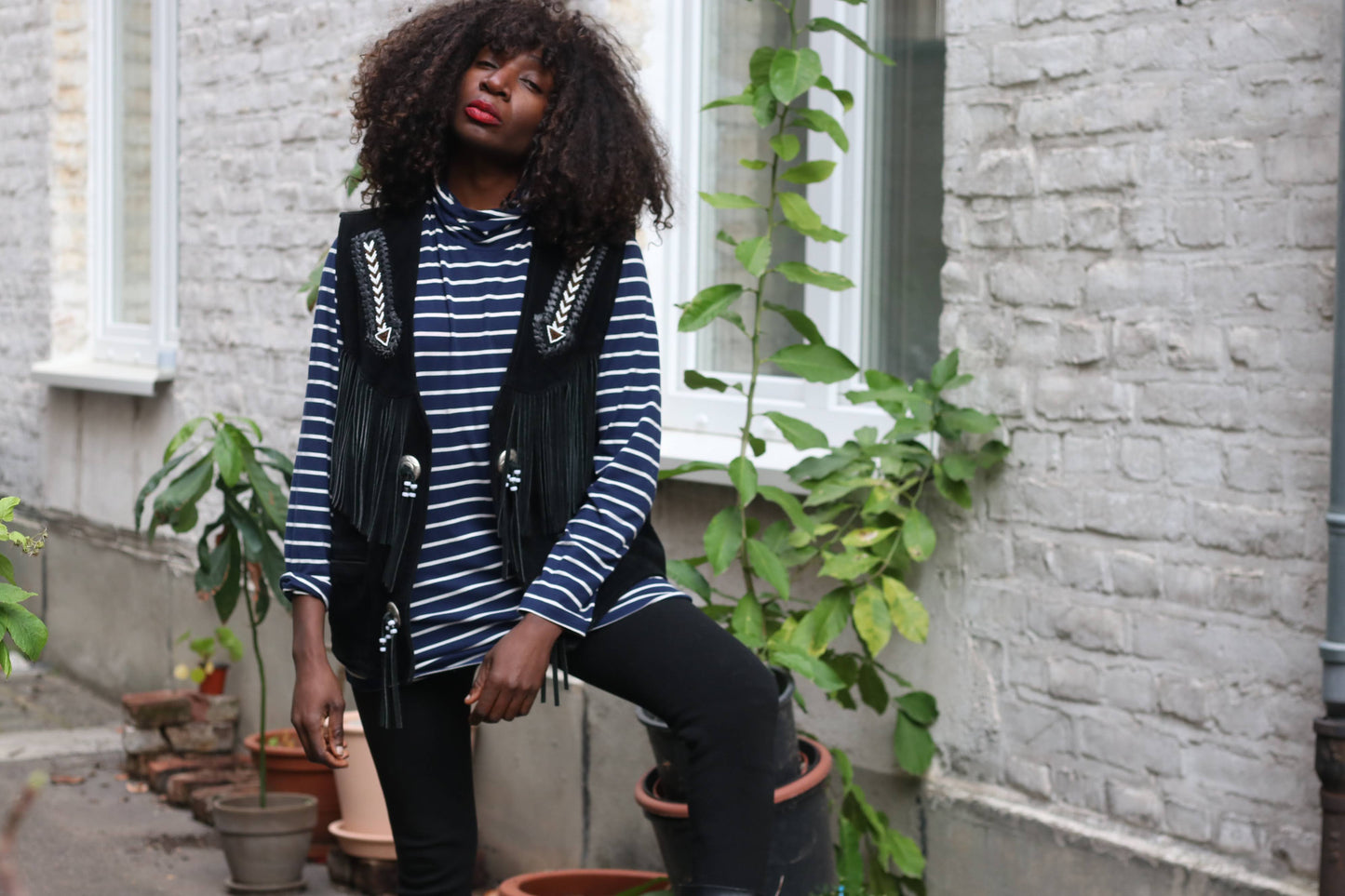 Vintage Suede Fringe Vest Black | Embroidered Western Boho Unisex Waistcoat