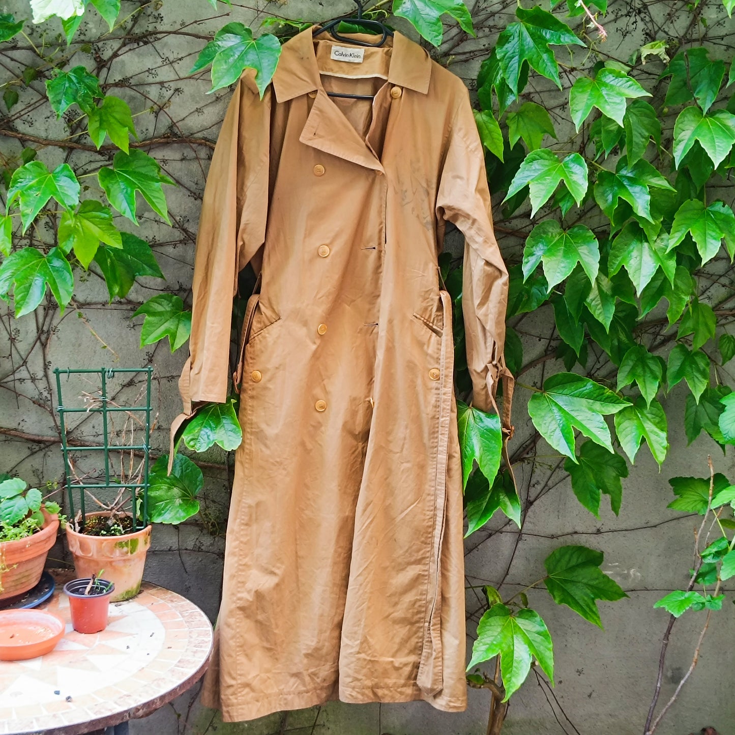 Vintage Calvin Klein Double-Breasted Trench Coat - Tan (90s Archive)