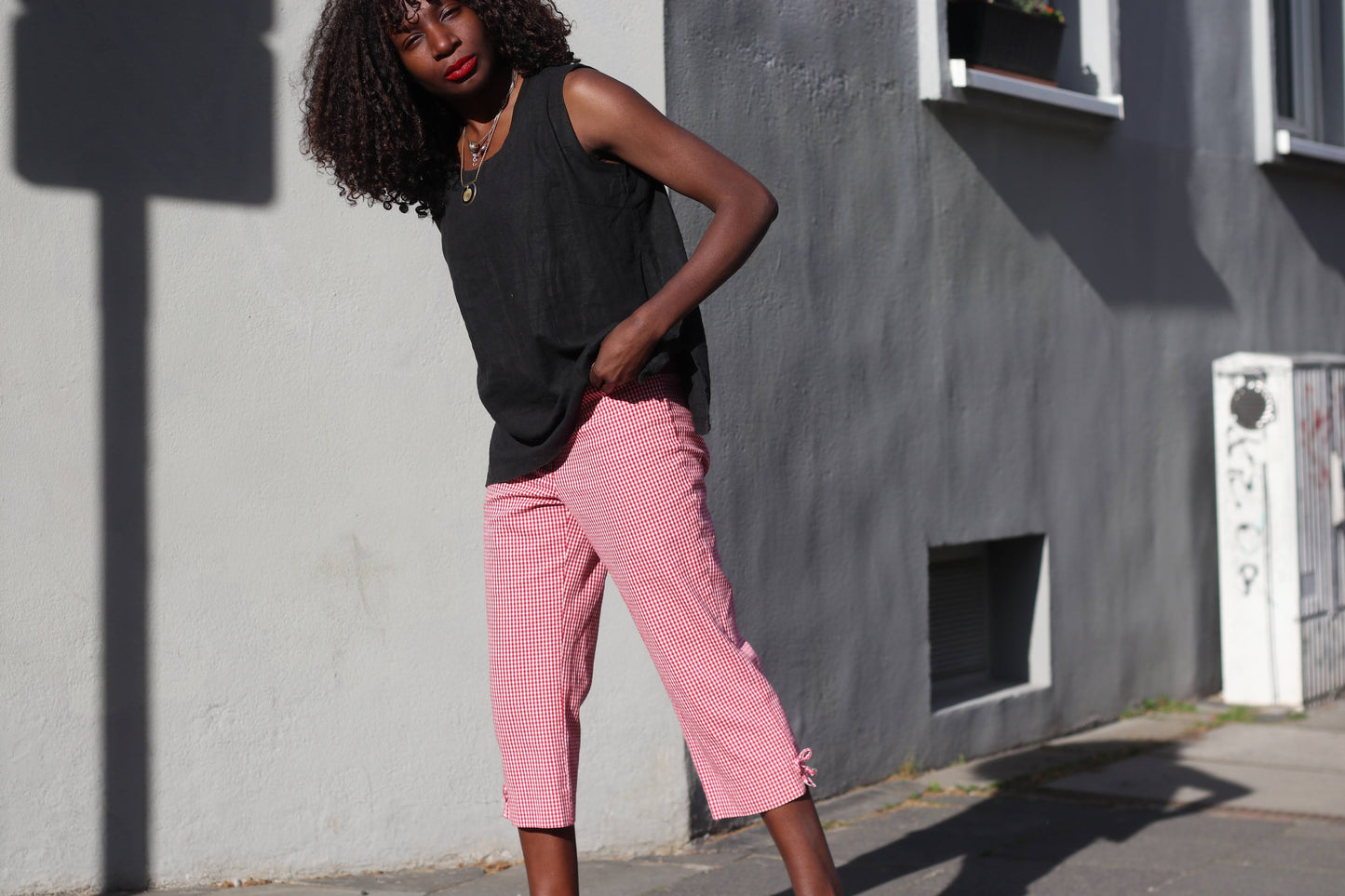 90s Golfino Checkered cropped pants Vintage red and white plaid cropped summer pants