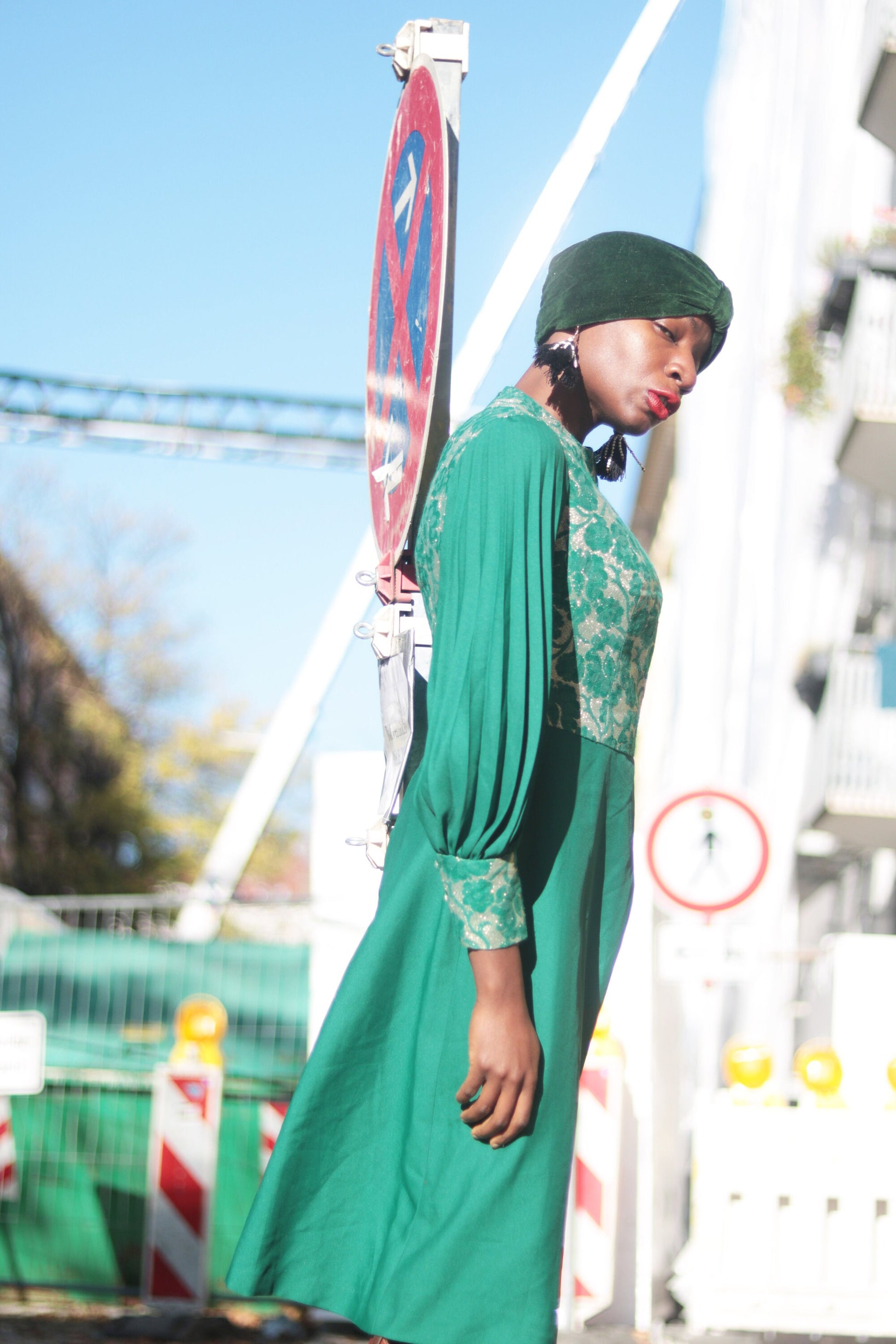 70s Festive Dress | Vintage Green Dress With Floral Overlay and Pleated Arms