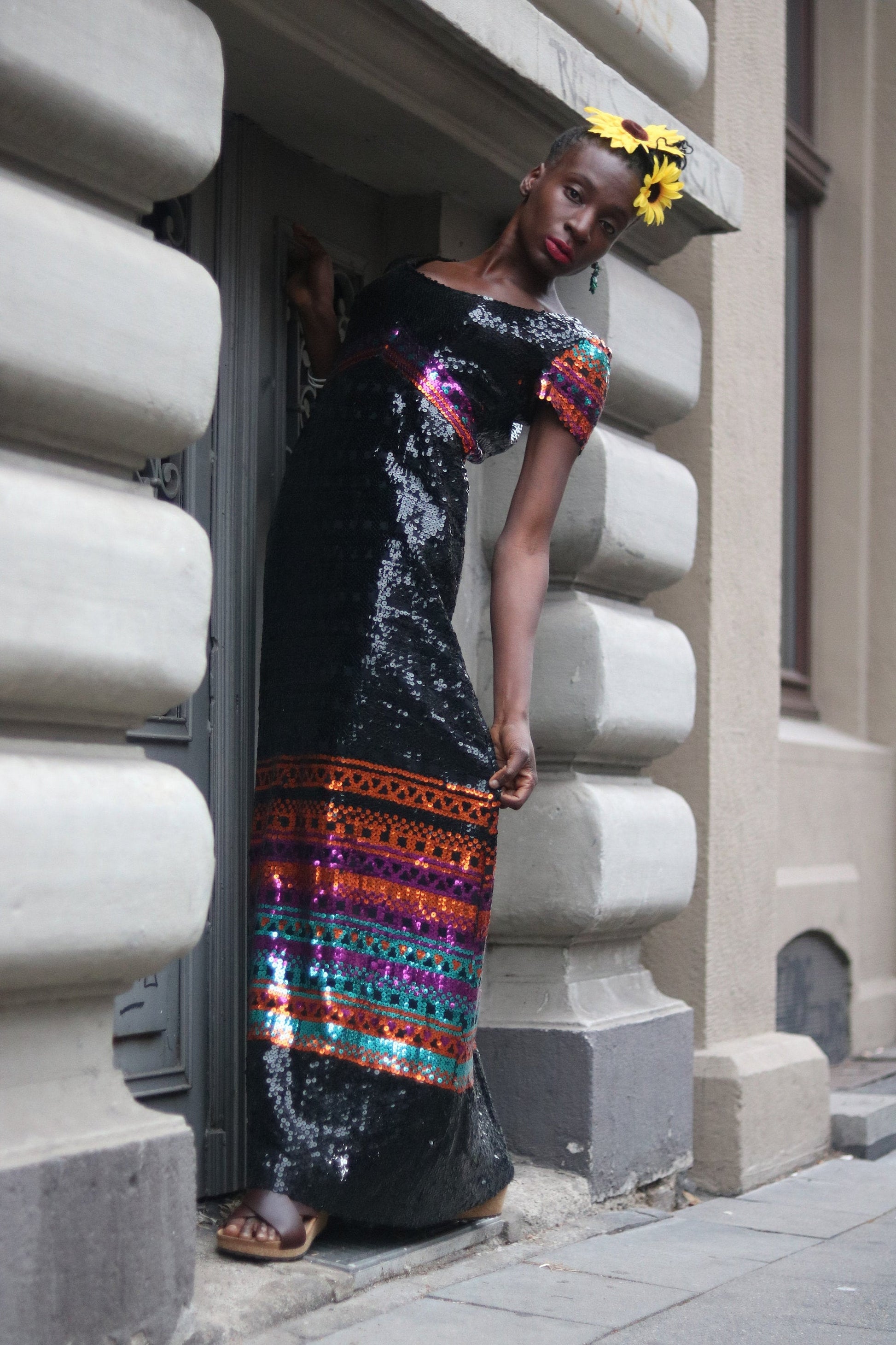 Vintage Verushka Sequinned Maxi Dress from the 80s size small to xs glamorous NYE dress