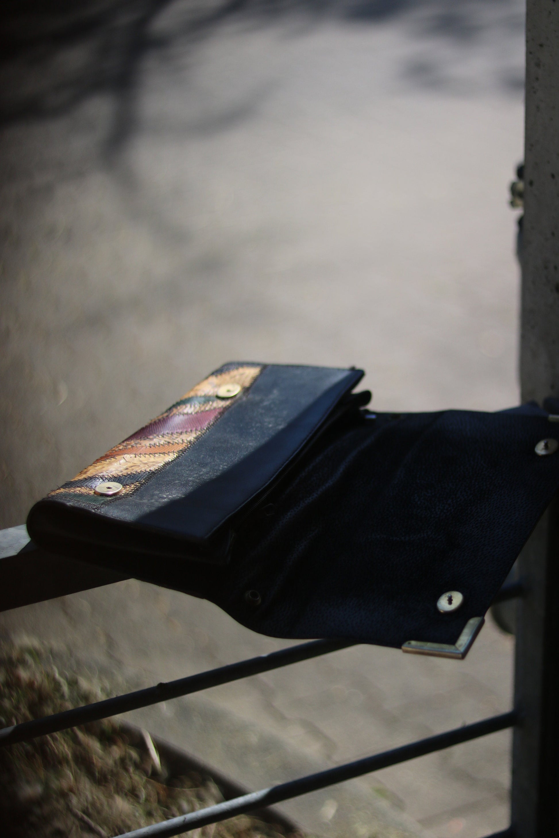 Exotic Vintage Leather and Snake Skin Multi Coloured Clutch from 70s