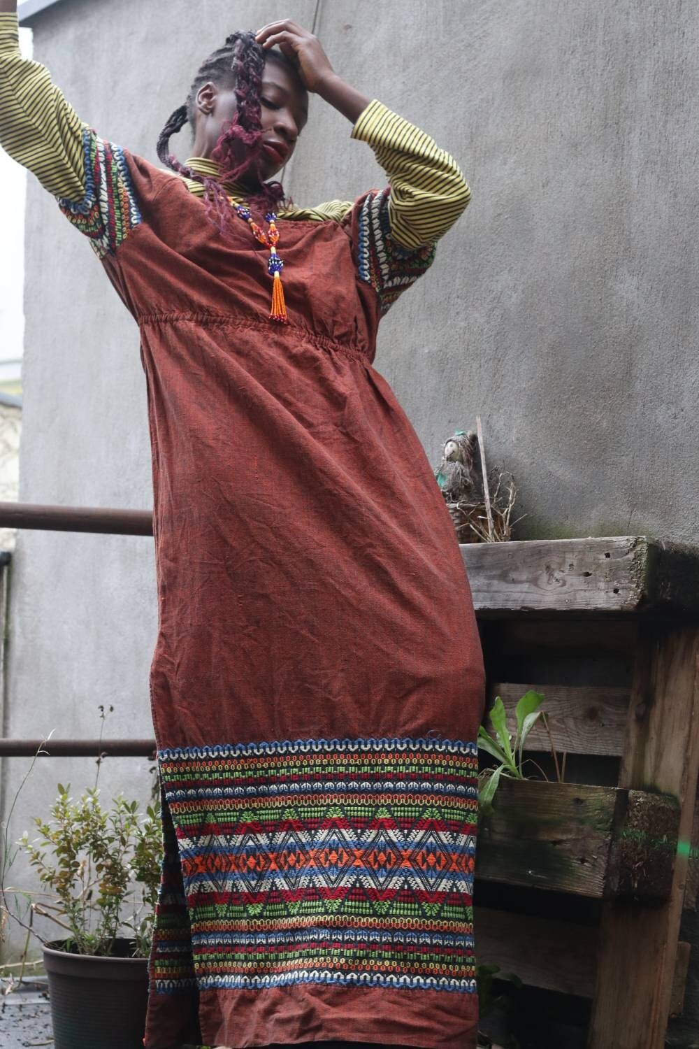 Vintage Boho Chic Maxi Summer Dress with statement embroidered details size S -M or Large