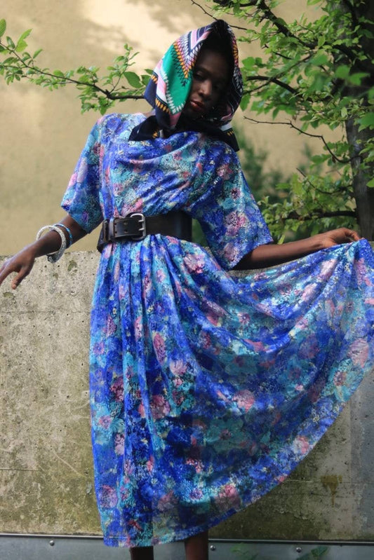 Vintage Floral Barbara Bernstorff print skirt and top sheer two-piece