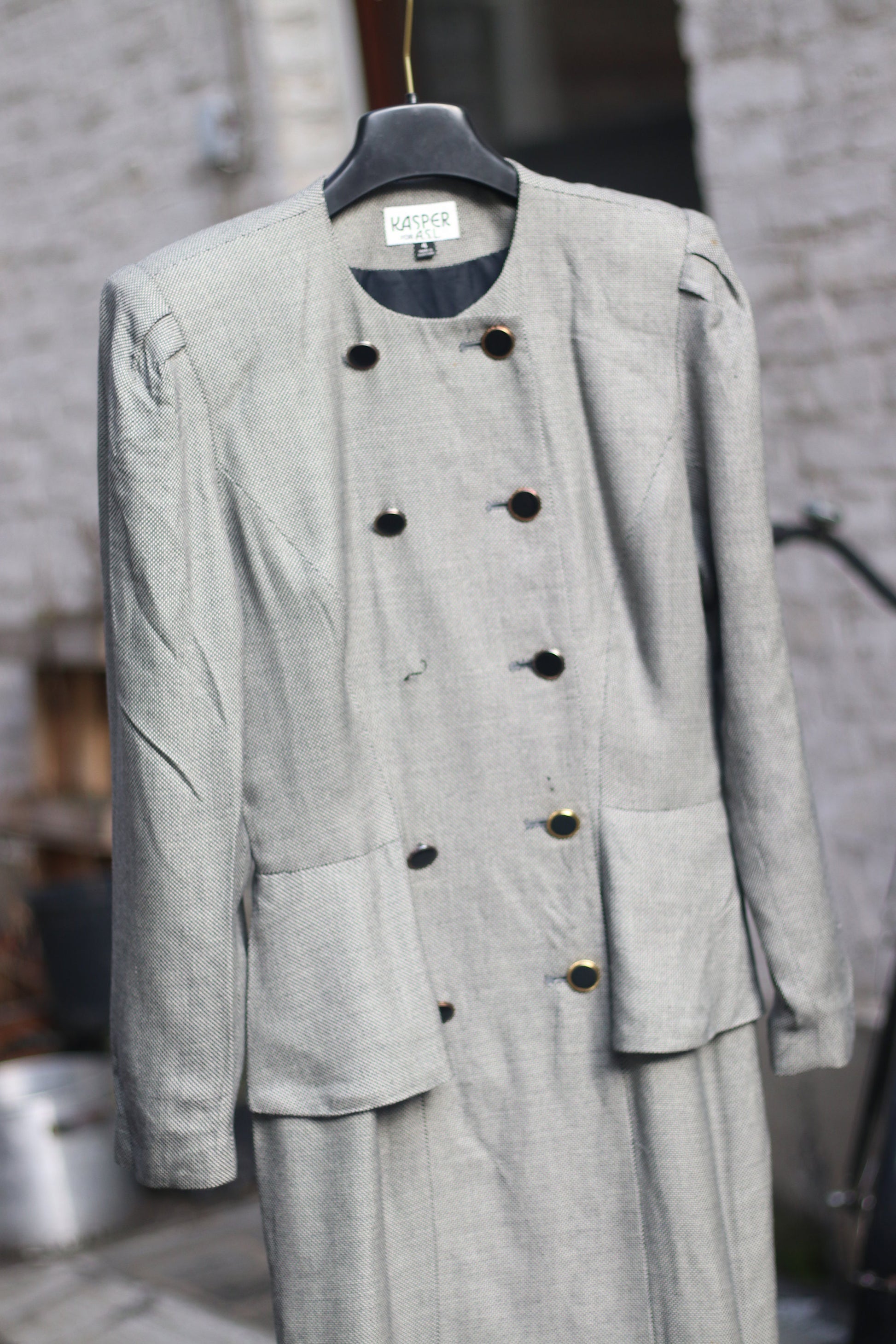 Vintage Kasper ASL Monochrome dress with tiered details. Office chic. Suit up