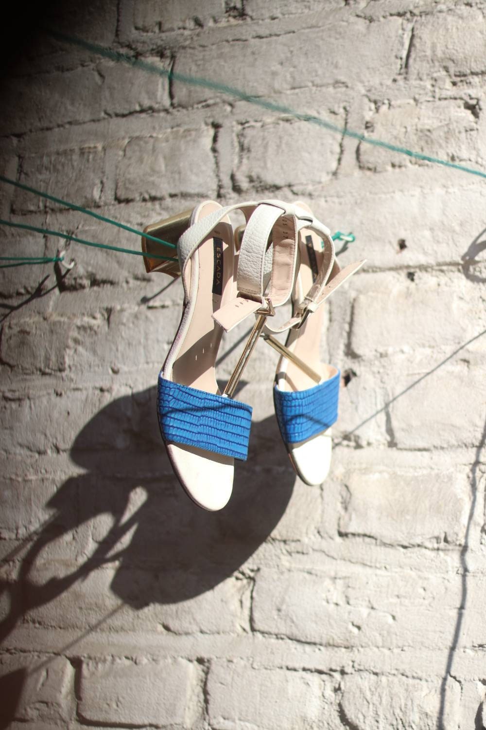 Vintage ESCADA faux leather blue and white Summer sandals size 37