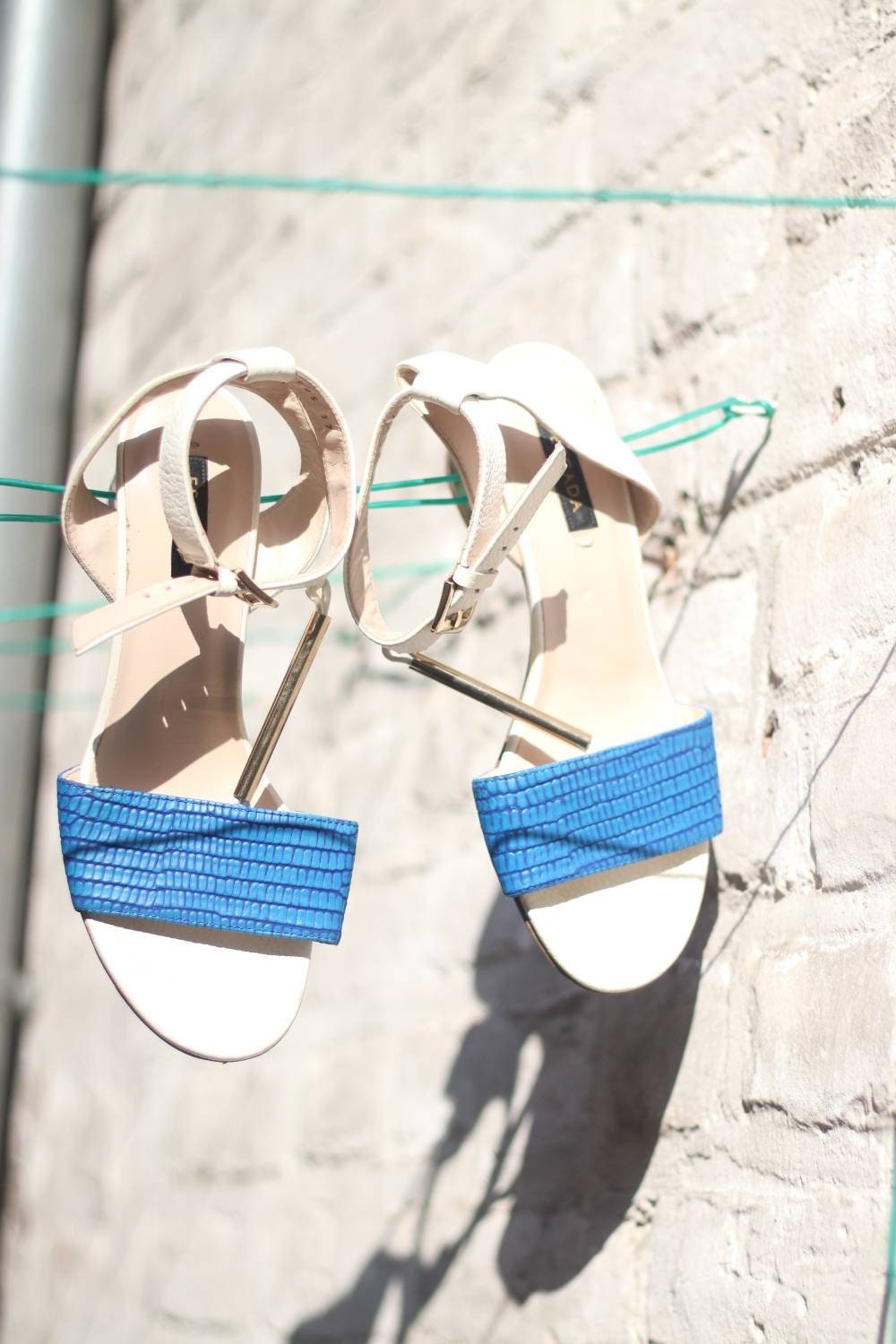 Vintage ESCADA faux leather blue and white Summer sandals size 37