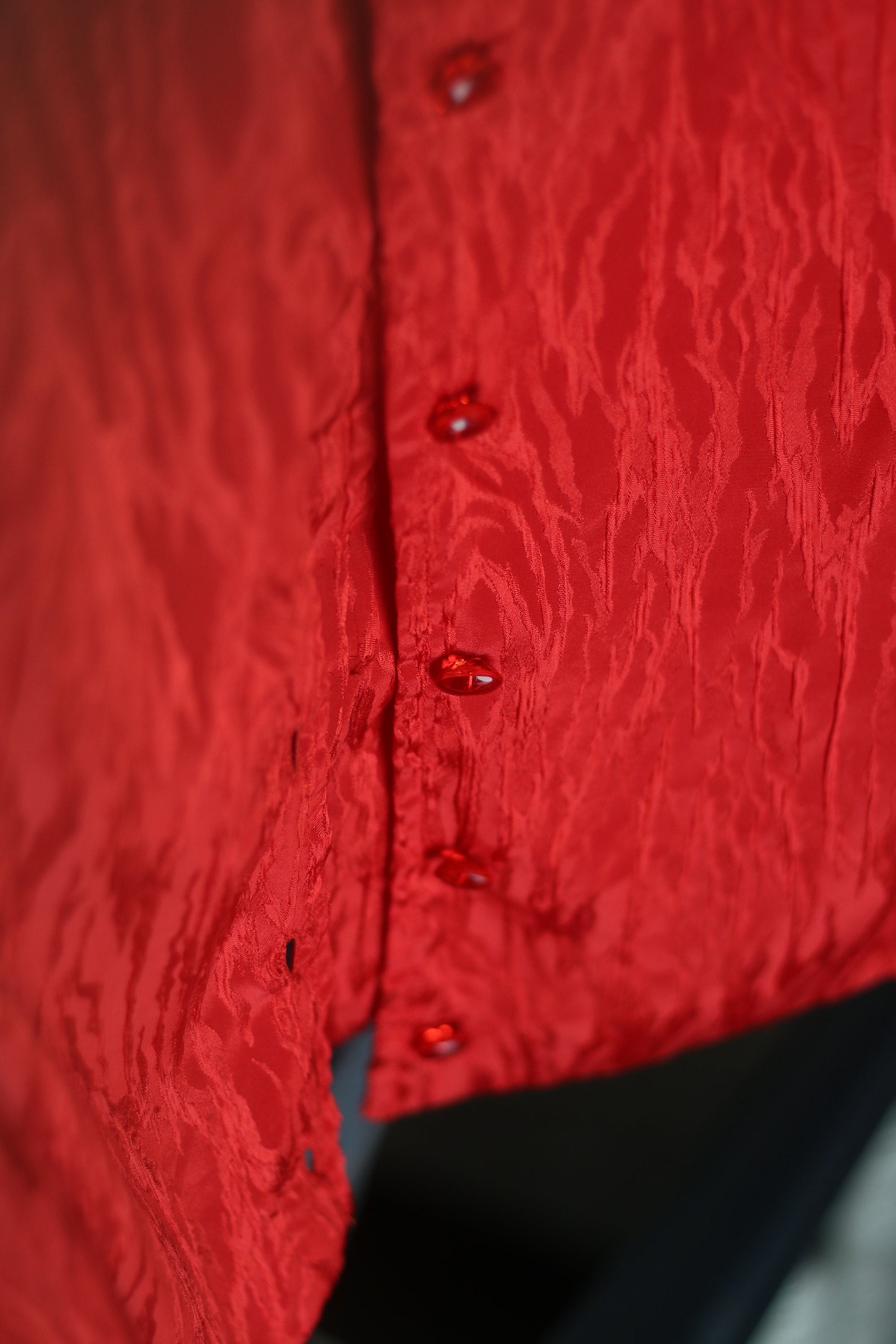 80s Red Blouse| Handmade with animal print and bow at back| long sleeved party top