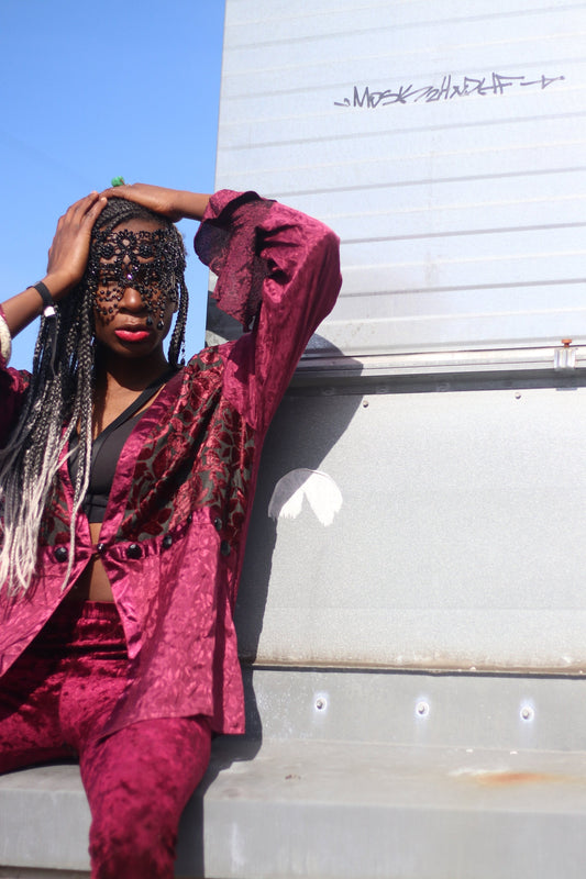 Gothic inspired red blouse| Vintage 90s Seventh Avenue Embellished Top Made in India
