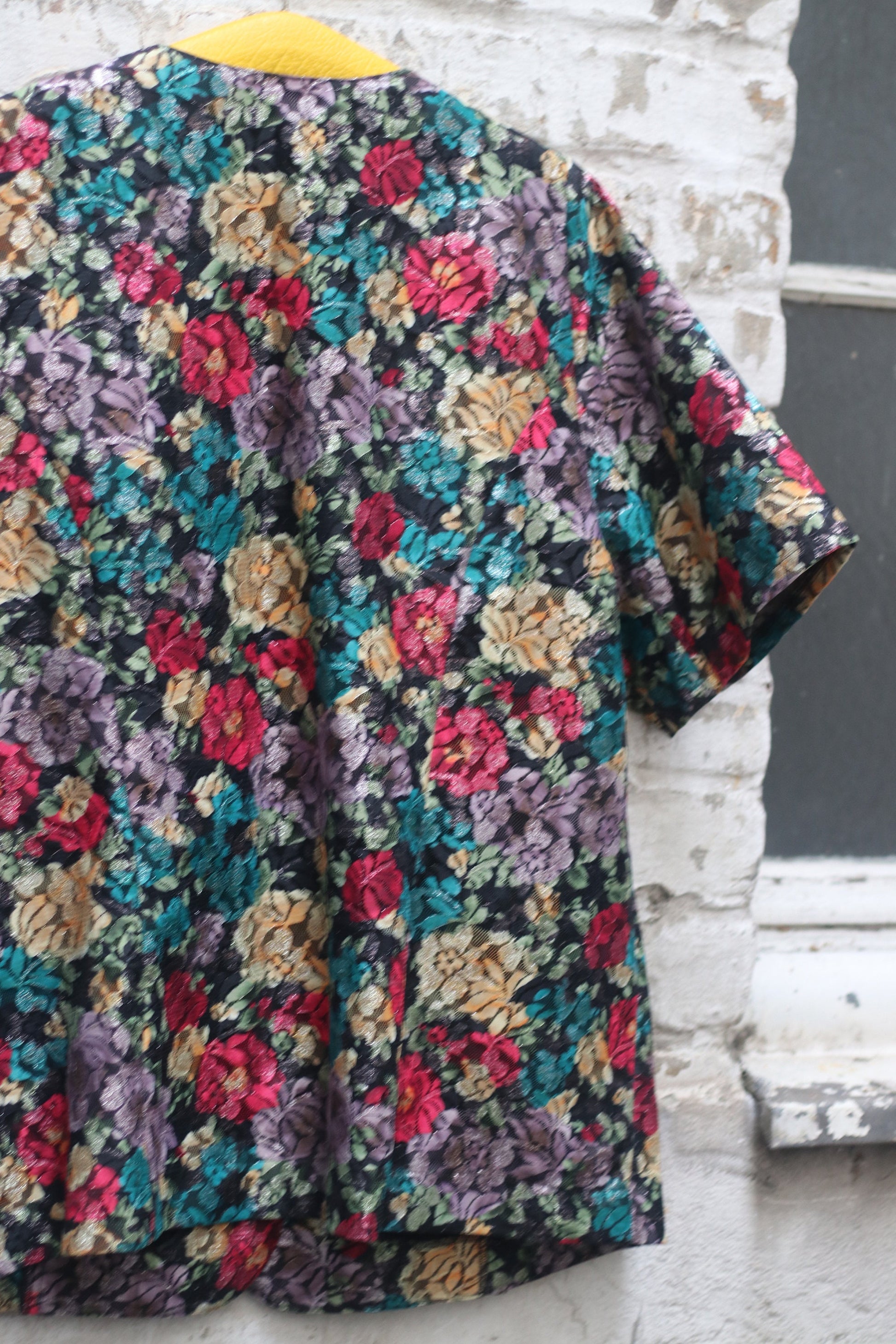 Vintage 80s Statement Lace-like Floral Embroidered Oversized Blouse Size Medium