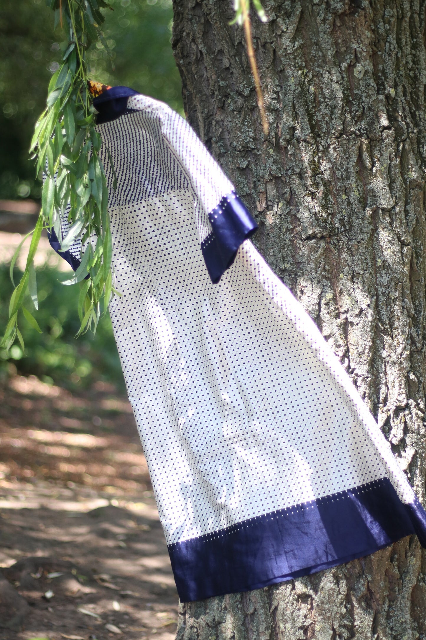 Vintage Striped and Polka Dottted Collared Handmade Dress in Blue and White Size Small