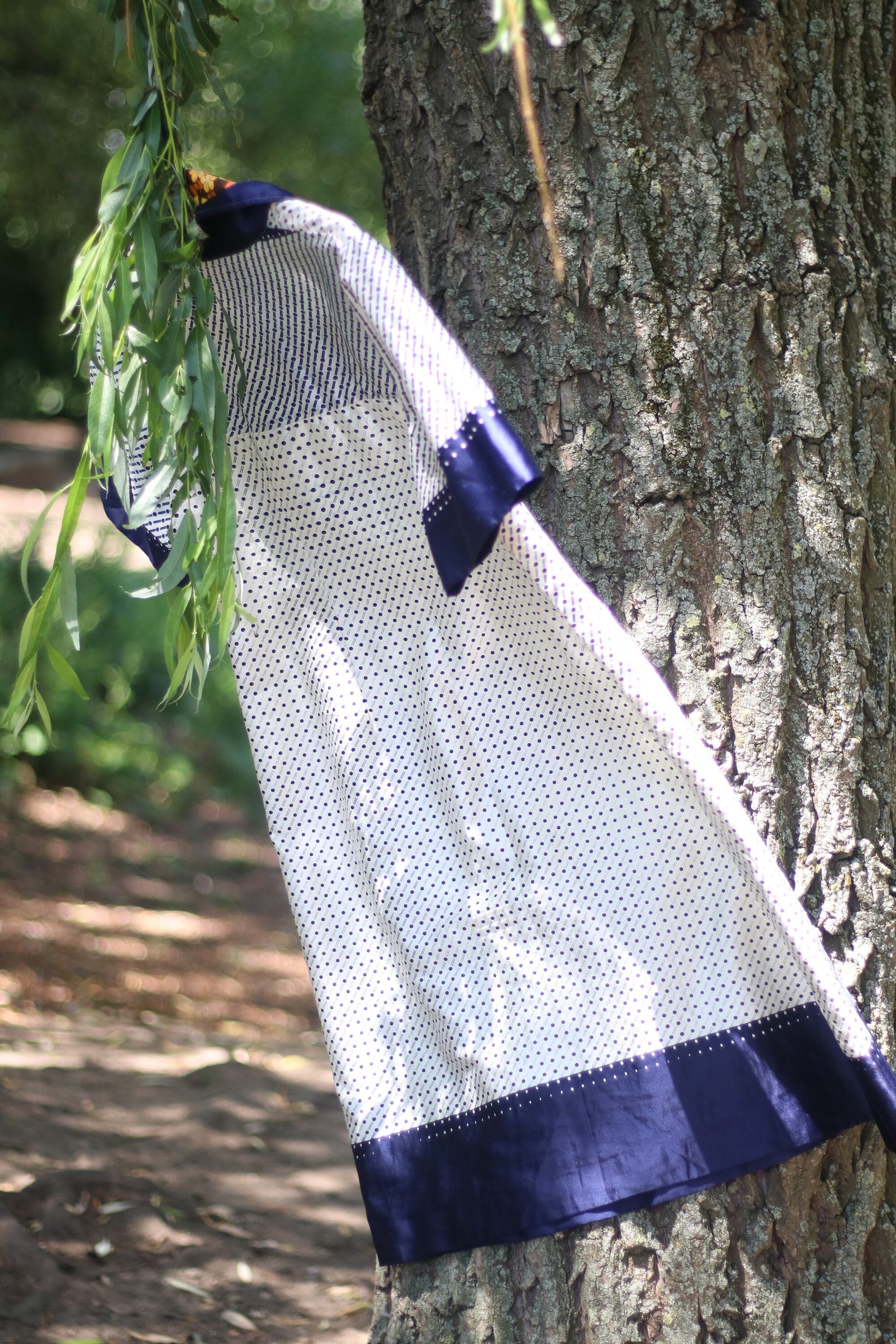 Vintage Striped and Polka Dottted Collared Handmade Dress in Blue and White Size Small