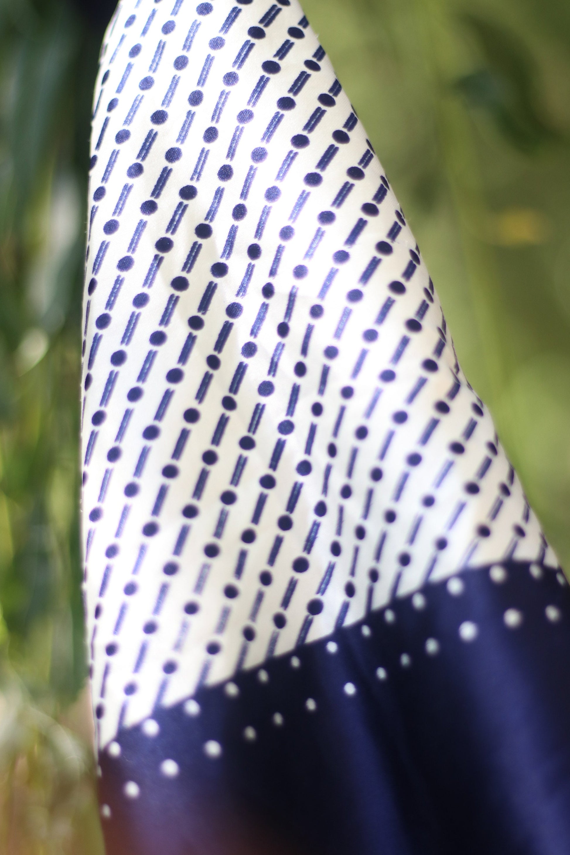 Vintage Striped and Polka Dottted Collared Handmade Dress in Blue and White Size Small