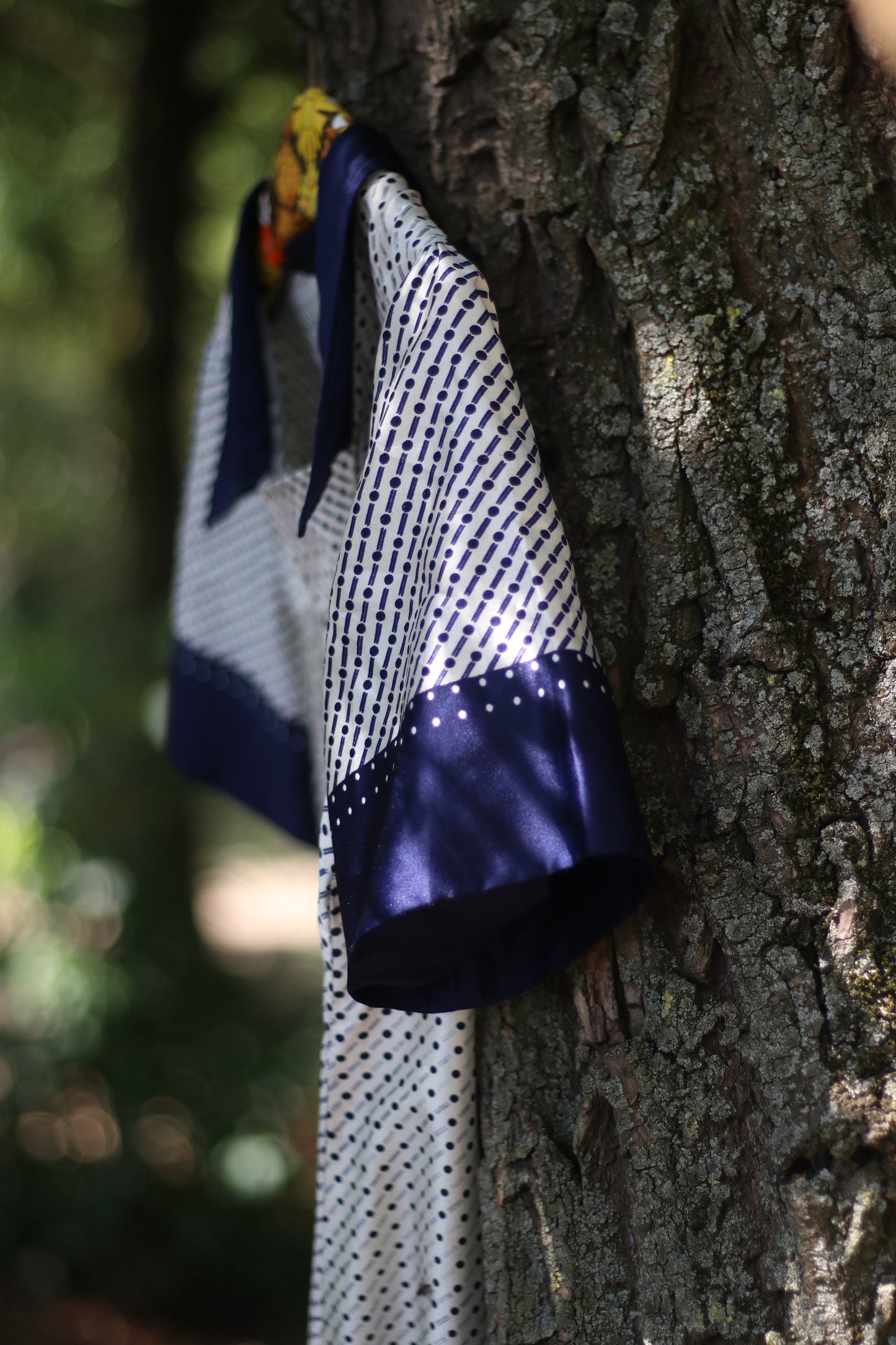 Vintage Striped and Polka Dottted Collared Handmade Dress in Blue and White Size Small