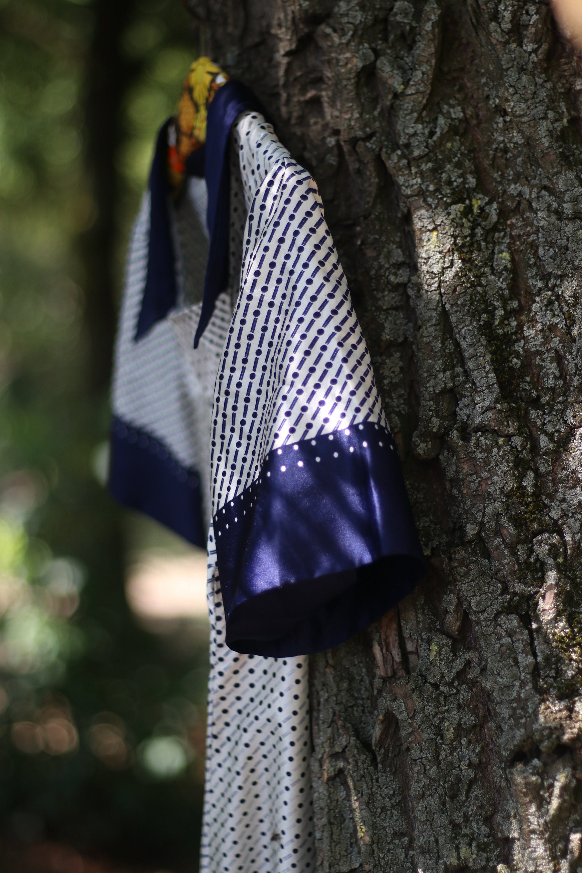 Vintage Striped and Polka Dottted Collared Handmade Dress in Blue and White Size Small