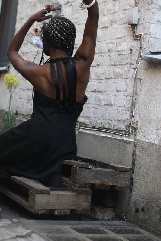 Vintage Black Donna Rocco New York Size 12 Elegant Cocktail Dress with Statement Woven Details