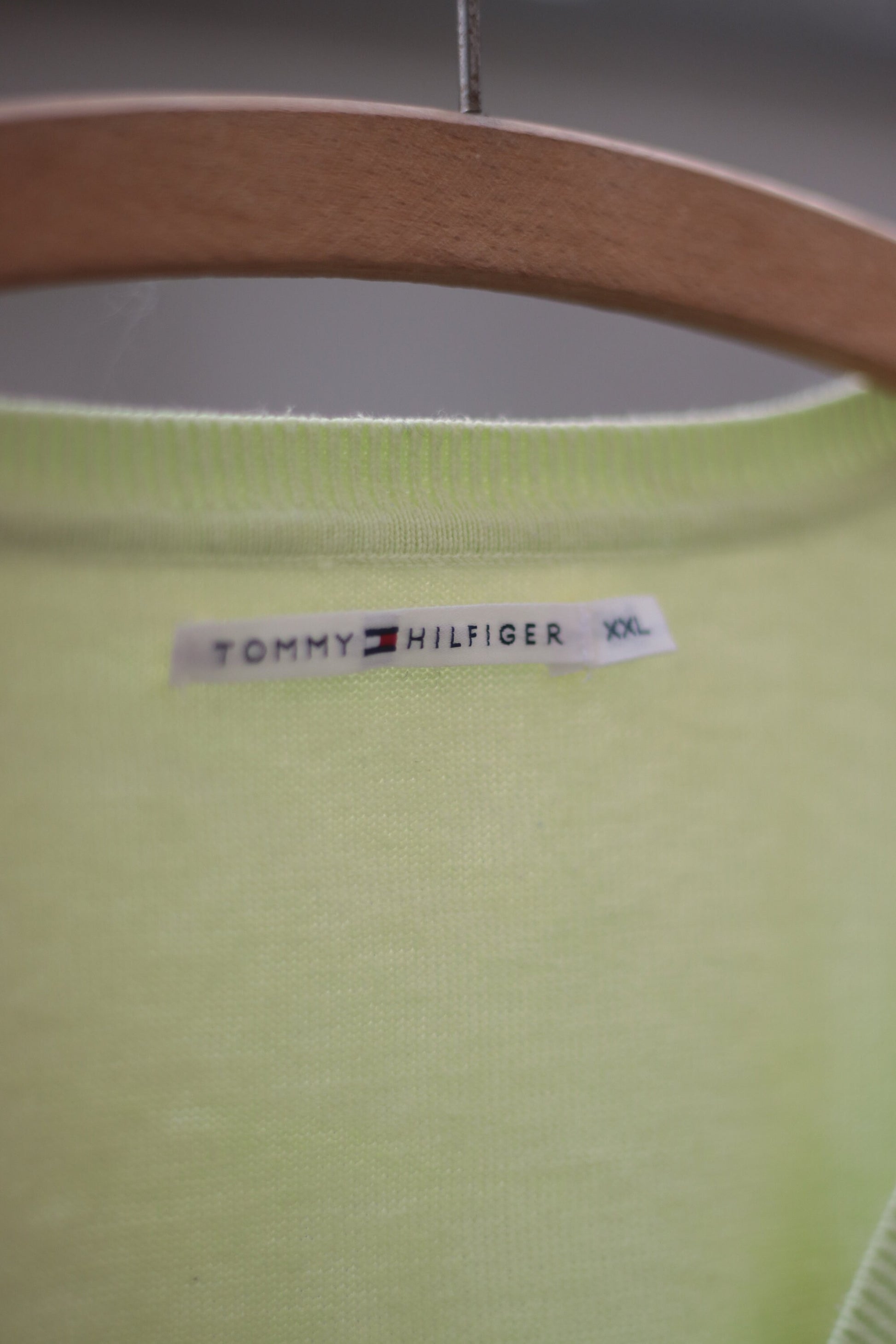 Vintage 90s Tommy Hilfiger lime green long sleeved sweater with V neck silhouette