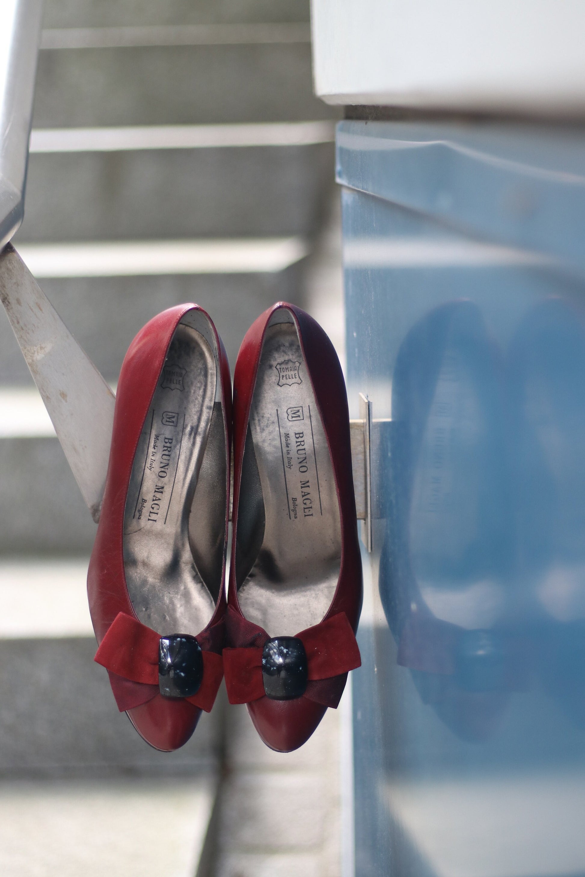 Vintage Red Bruno Magli Heels with Black Bow Size 38 office chic.