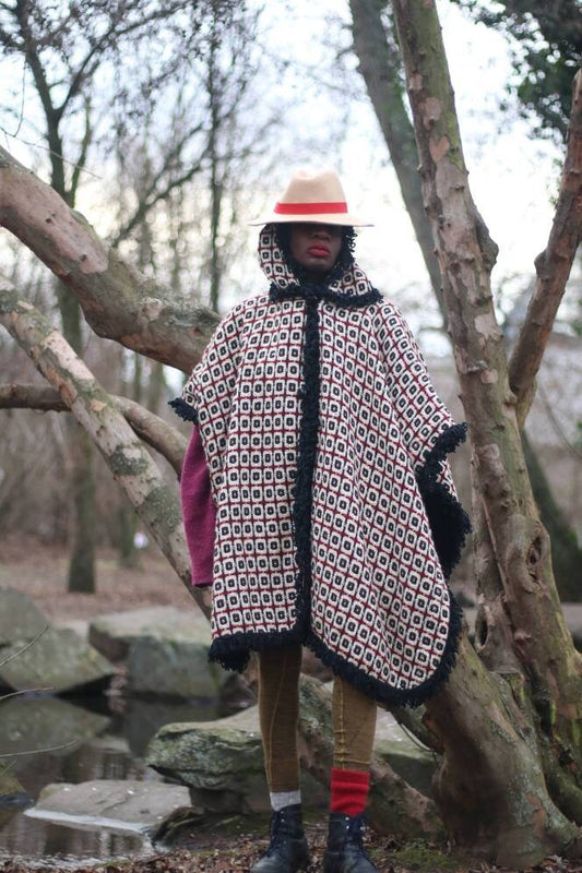 70s ethno chic poncho| Vintage winter cape with hood| Women's western-inspired county bohemian coat