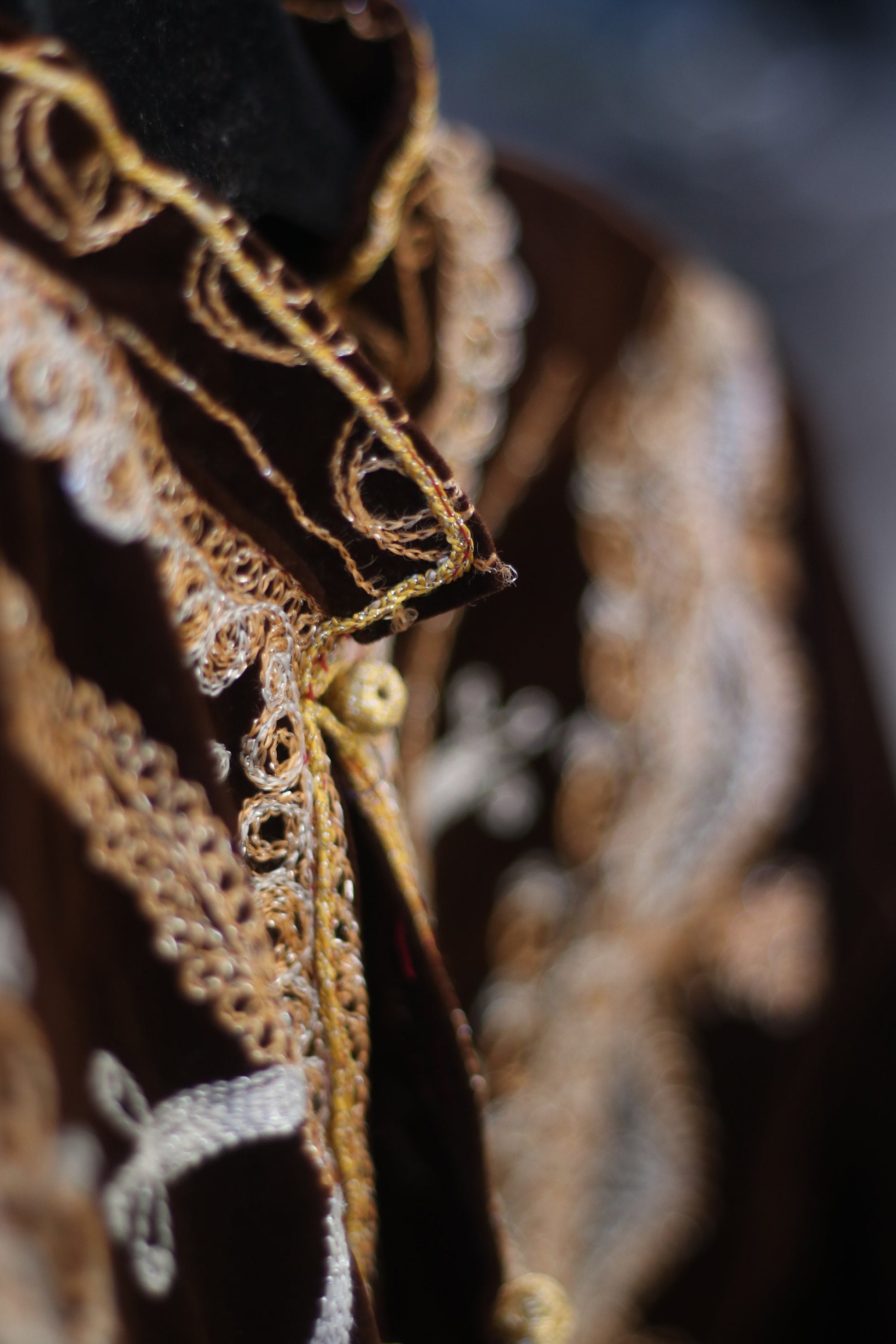 Vintage Brown Handmade Ethno Chic Kaftan with Embellished Gold-Colored Details Bohemian Holiday Morocco