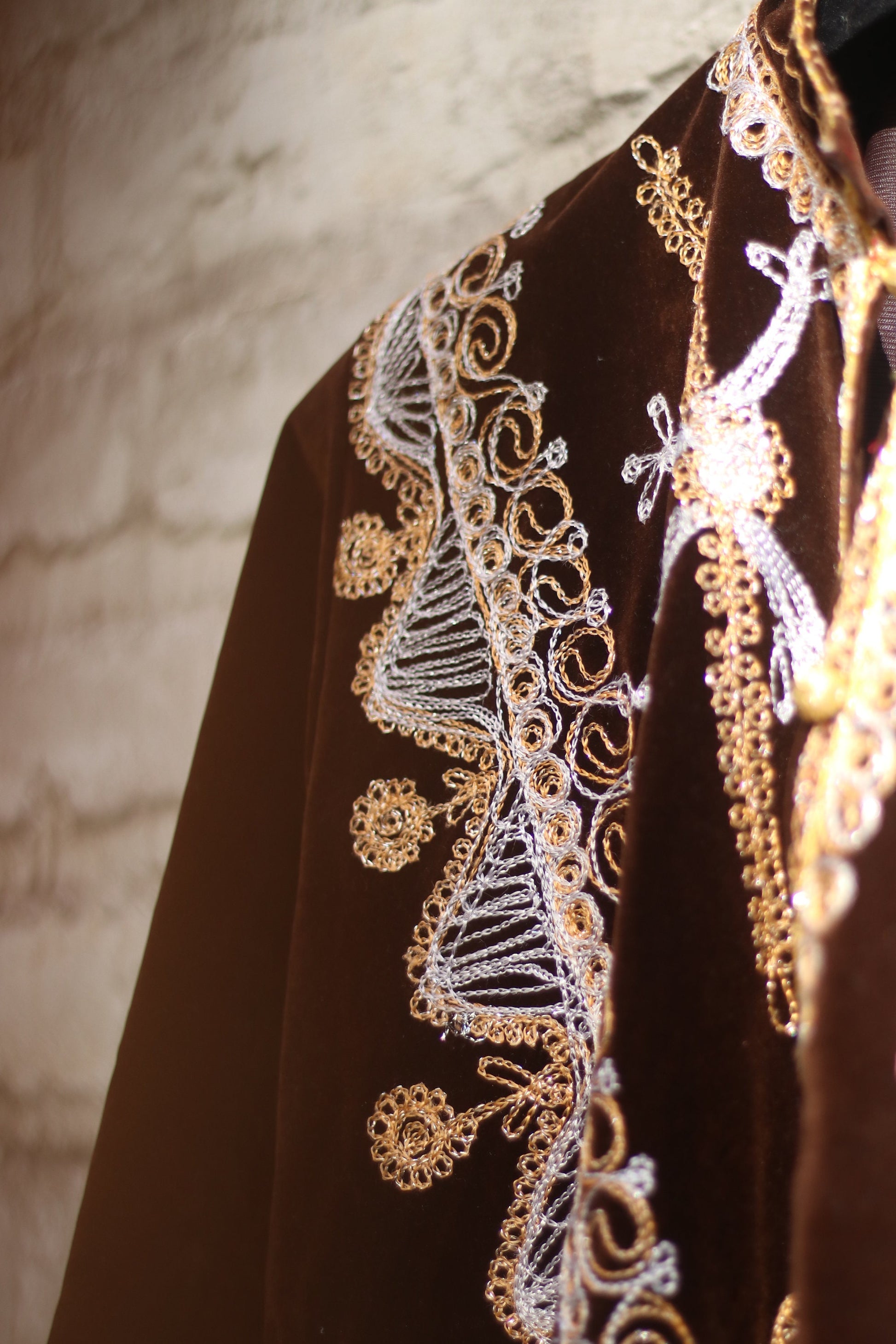 Vintage Brown Handmade Ethno Chic Kaftan with Embellished Gold-Colored Details Bohemian Holiday Morocco