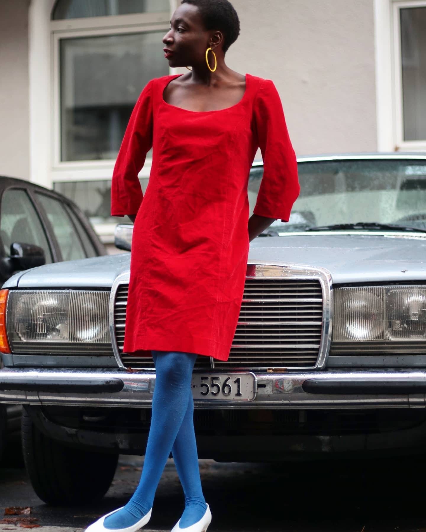 Vintage Anna Molinari Made in Italy red evening dress with square neck velvet optic size small