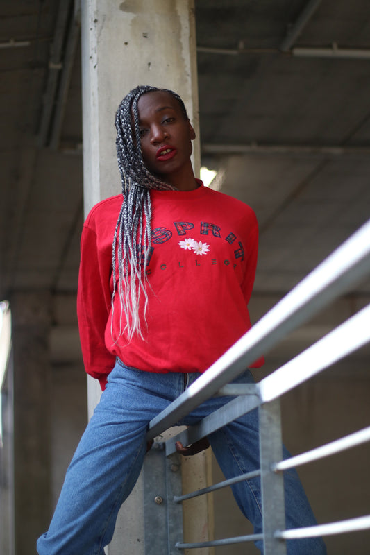 Vintage 90s Esprit Kids Red Sweater Collegiate Cute size Small XS