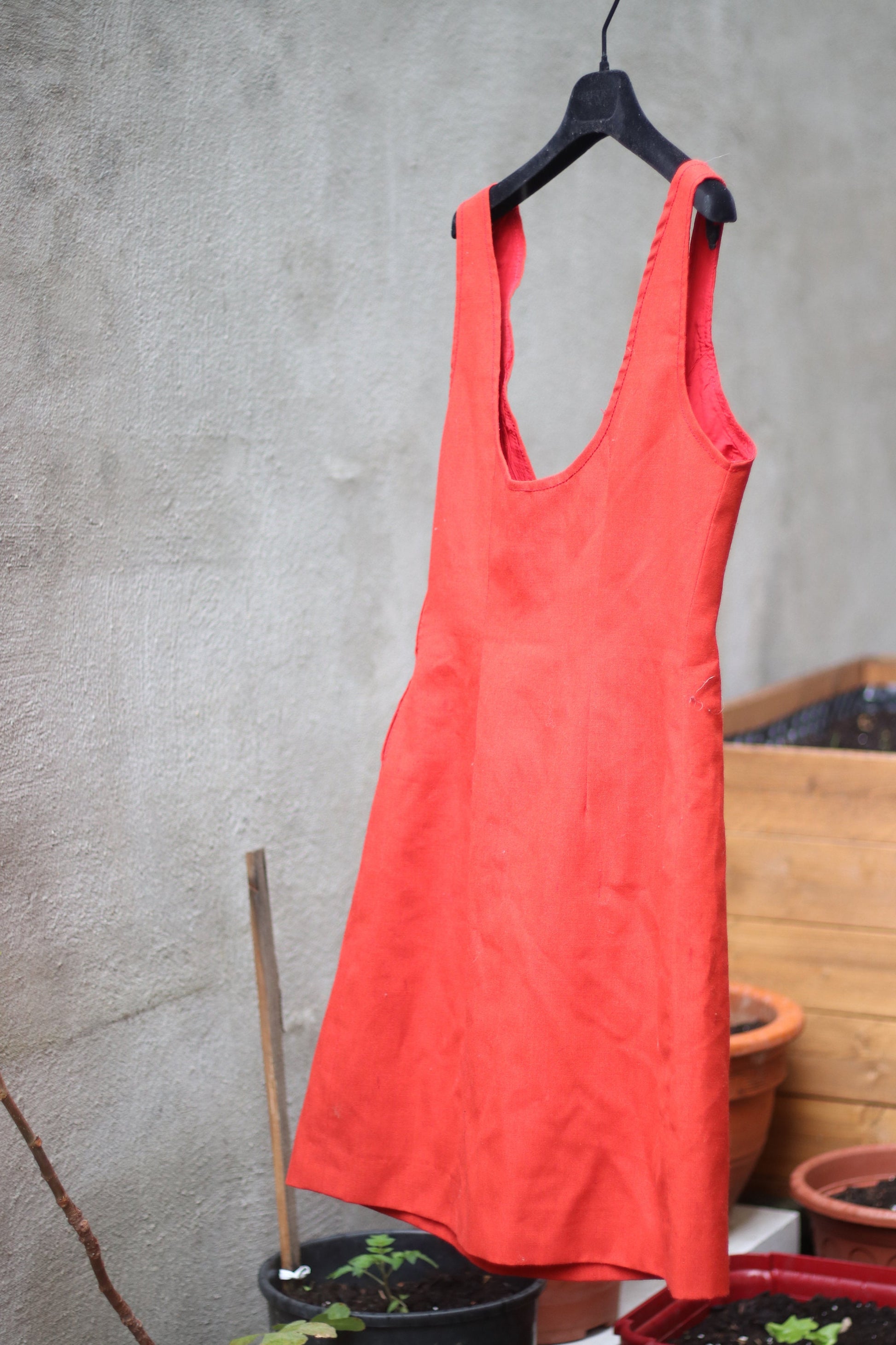 Handmade sleeveless Dress in rust.Vintage Classic Silhouette for Summer chic. Minimalistic 70s design