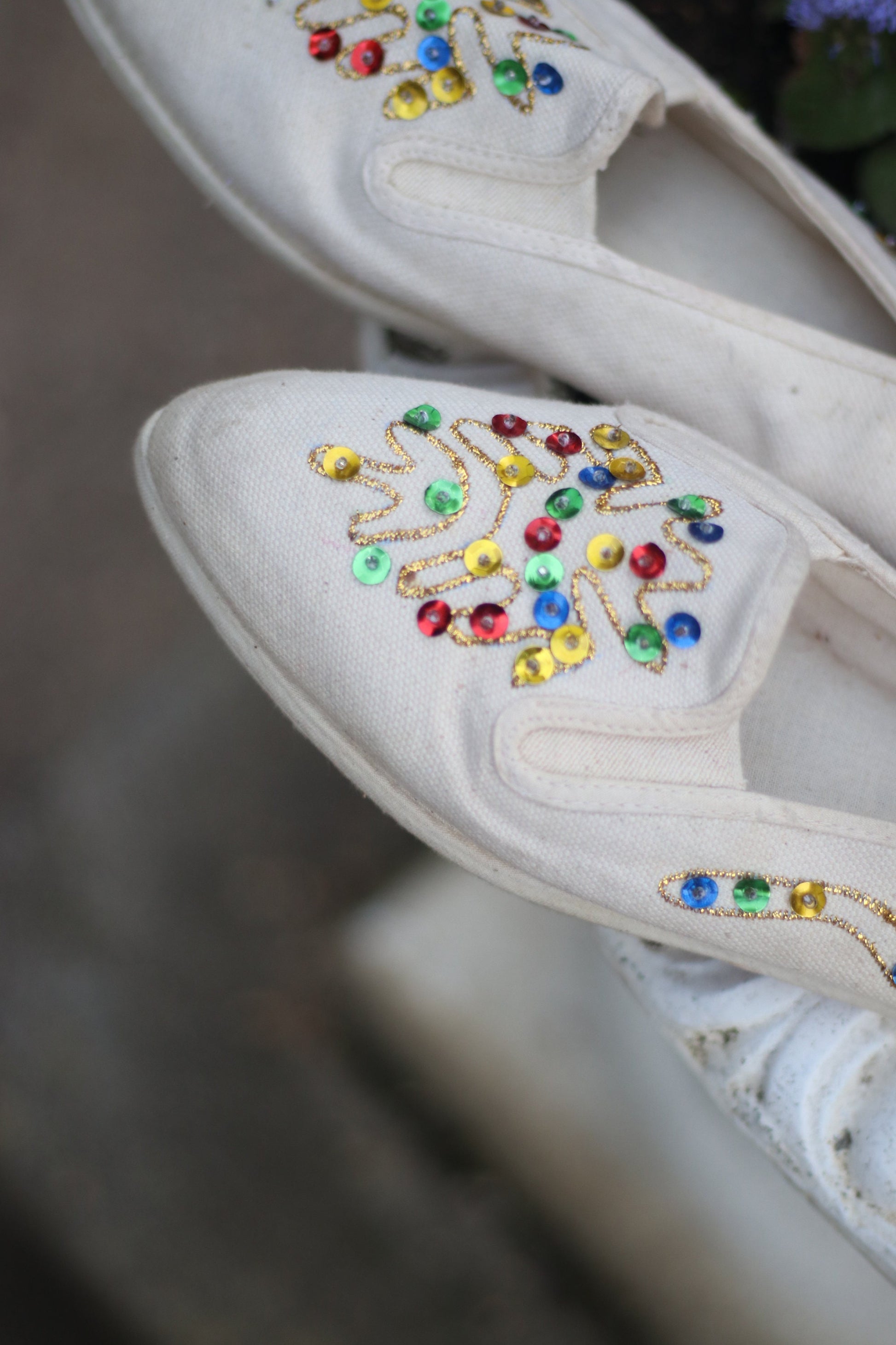 90s El Vaquero Shoes Moccasins Size 39 EU Embellished Sequinned Slip ons details