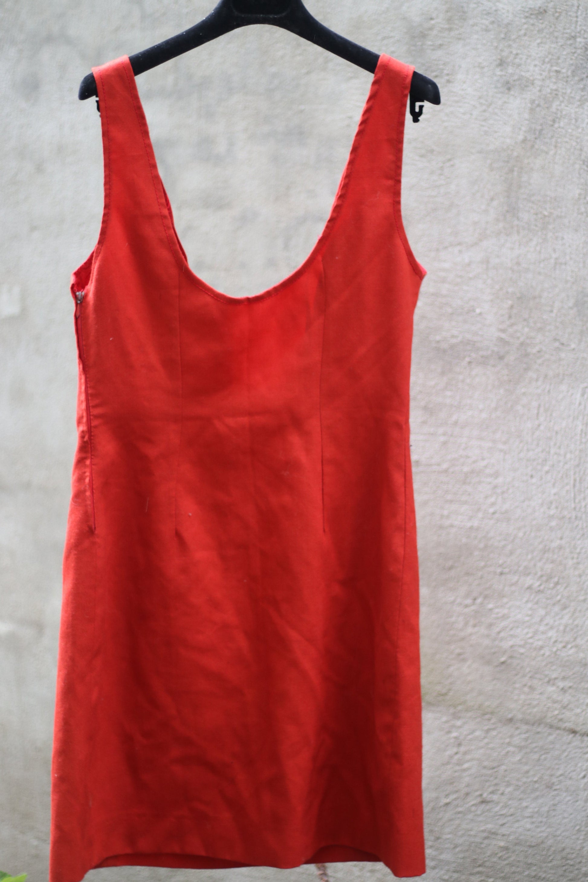 Handmade sleeveless Dress in rust.Vintage Classic Silhouette for Summer chic. Minimalistic 70s design