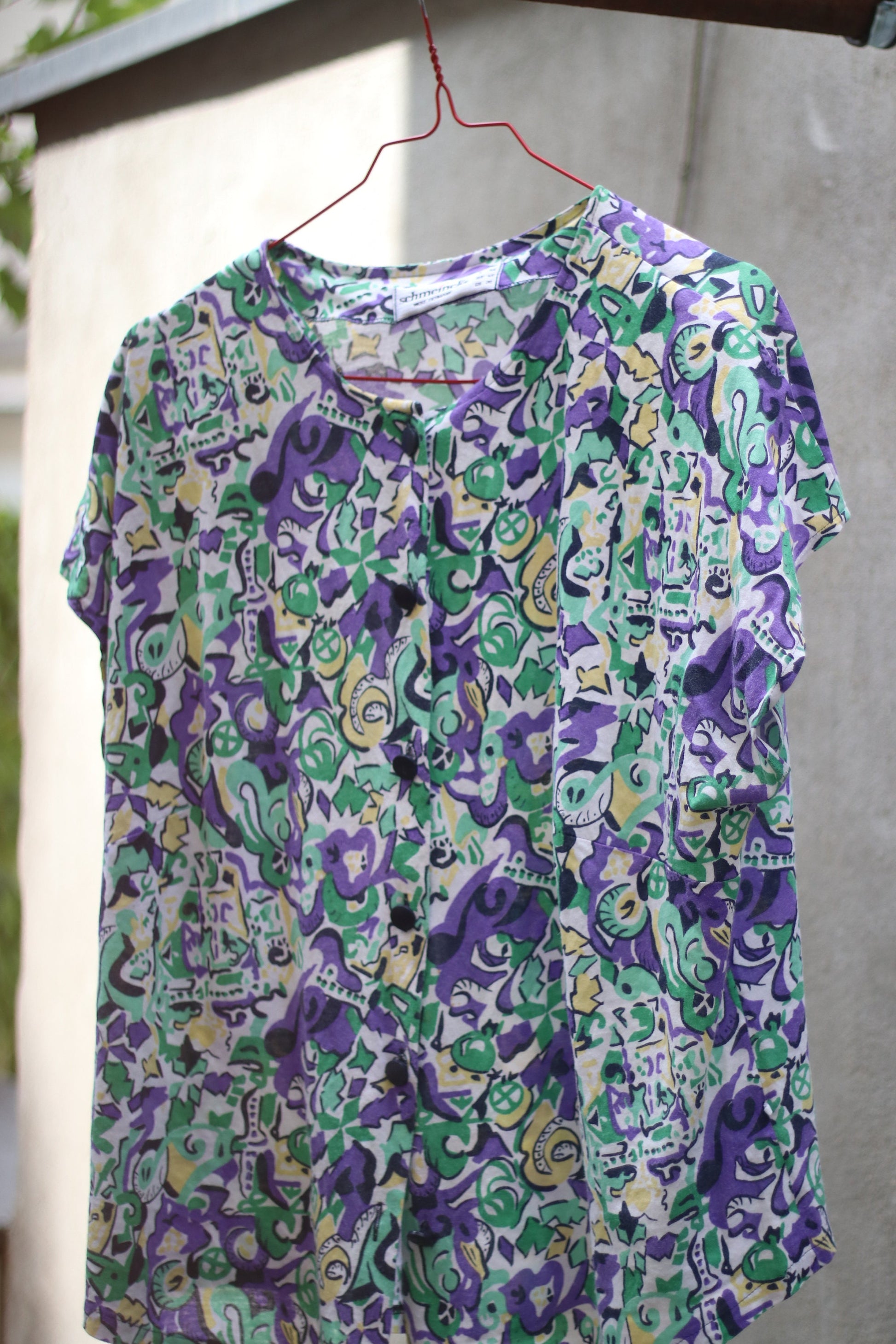 Vintage floral half-sleeved top with Shoulder Pads Made in West Germany