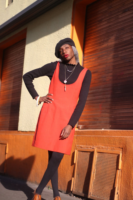 Handmade sleeveless Dress in rust.Vintage Classic Silhouette for Summer chic. Minimalistic 70s design