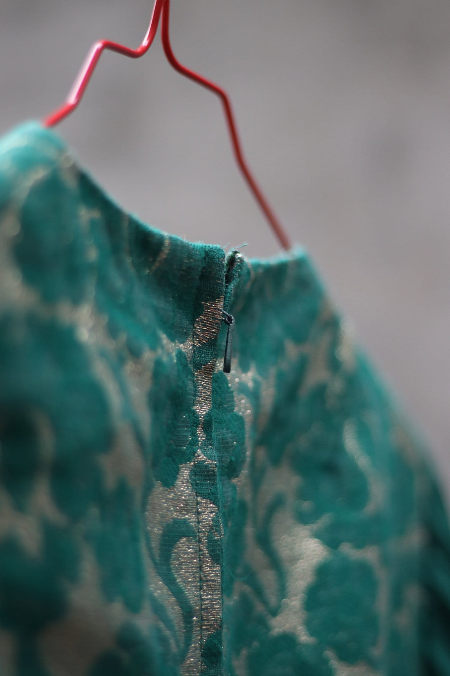 70s Festive Dress | Vintage Green Dress With Floral Overlay and Pleated Arms