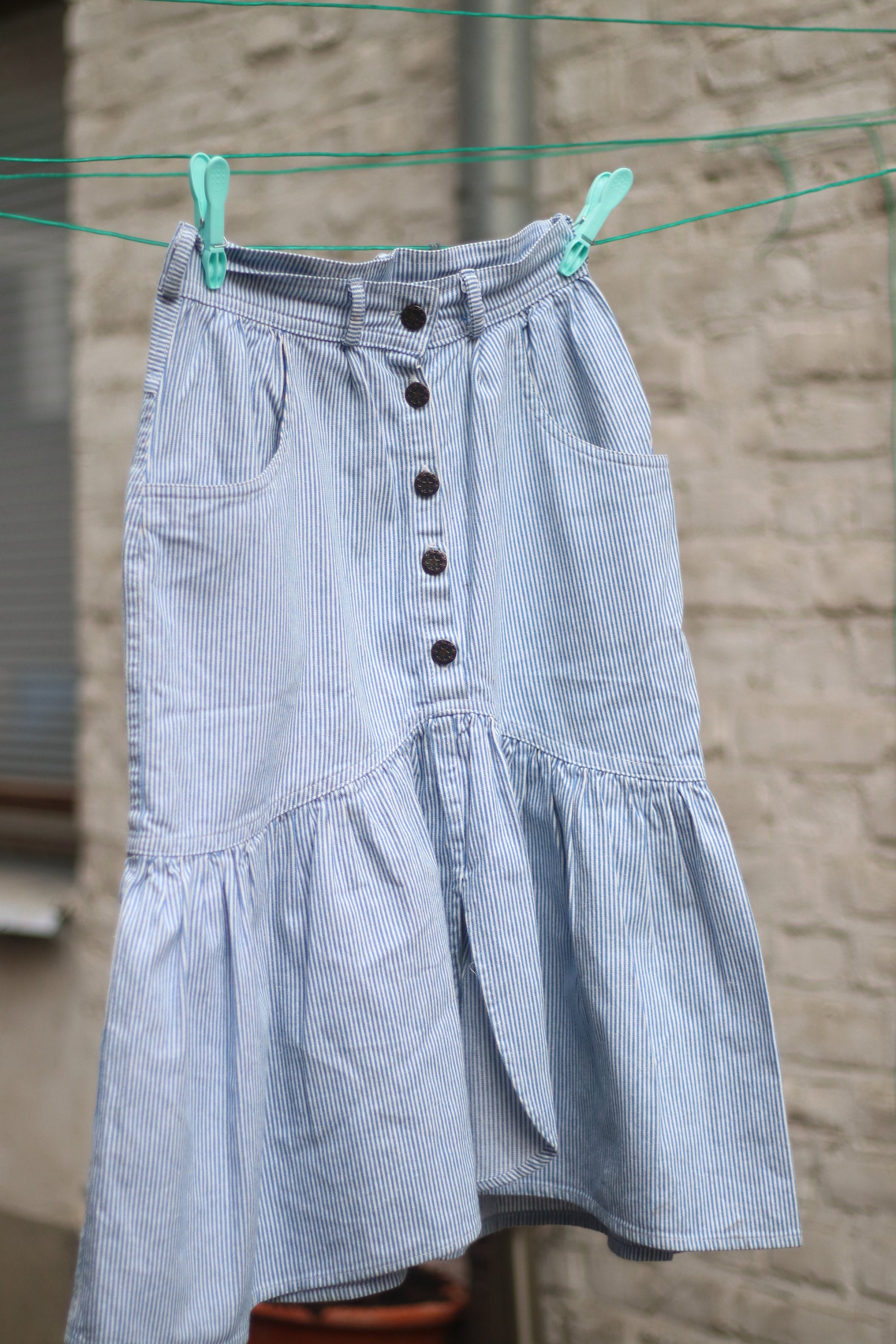 90s Striped Summer skirt| Vintage Blue and White Peplum Denim skirt