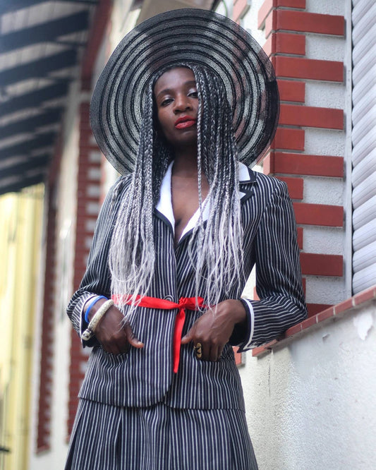 70s Striped Skirt Suit | Feminine black skirt and blazer suit | Minimalist Women's Workwear suit