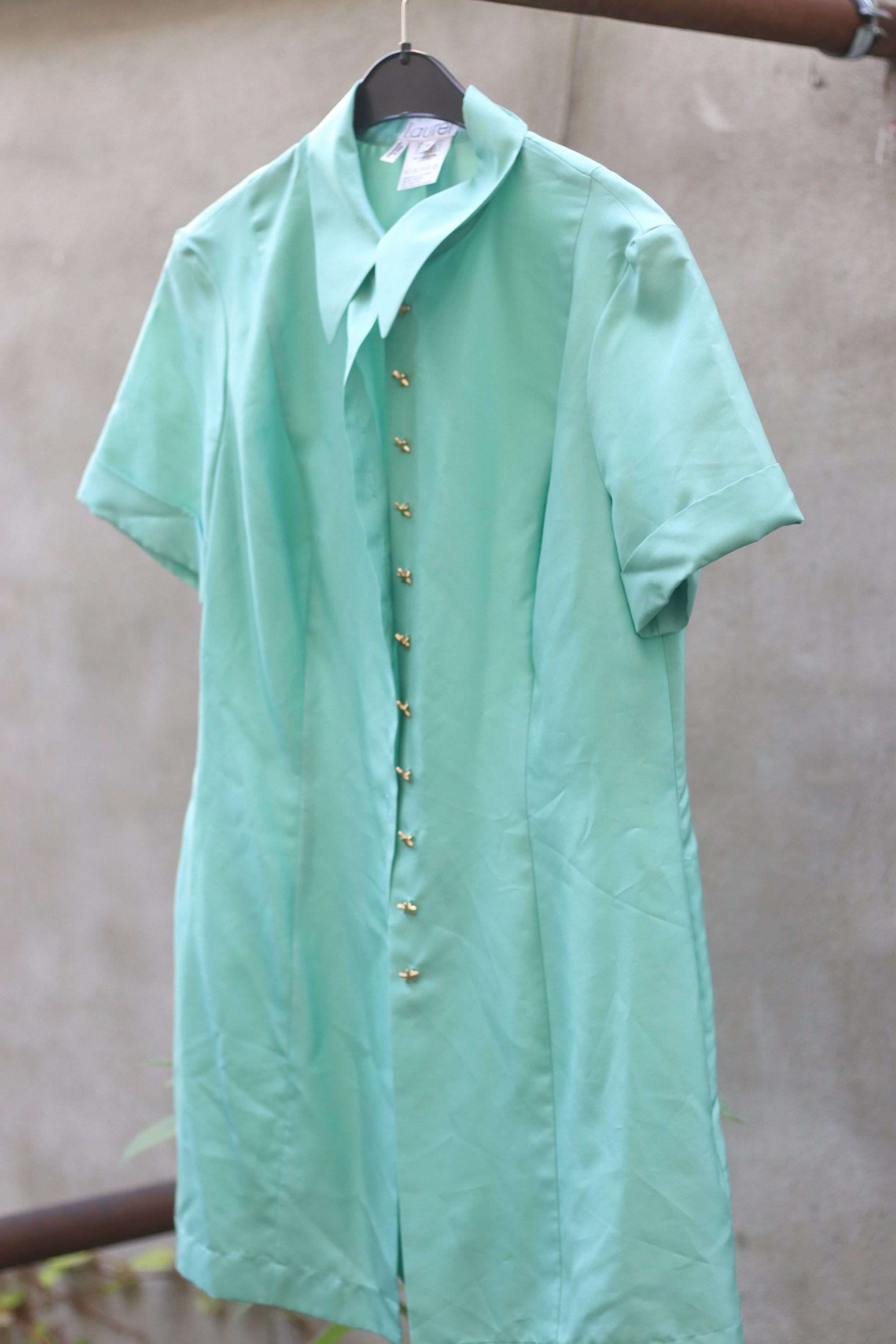 90s Laurel Silk Tunic | Vintage Torqouise Blouse with Statement Buttons | Elegant buttoned down design