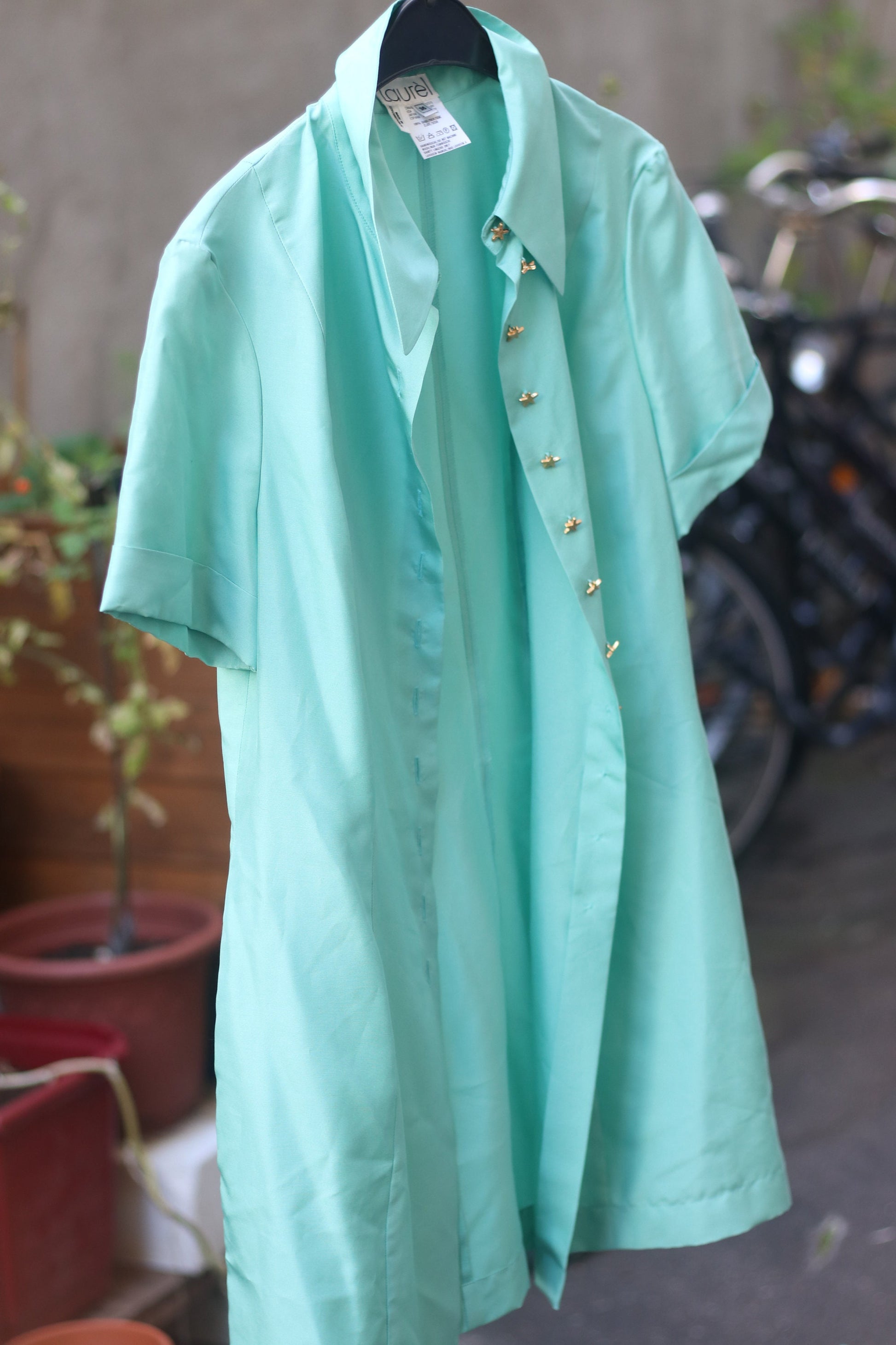 90s Laurel Silk Tunic | Vintage Torqouise Blouse with Statement Buttons | Elegant buttoned down design