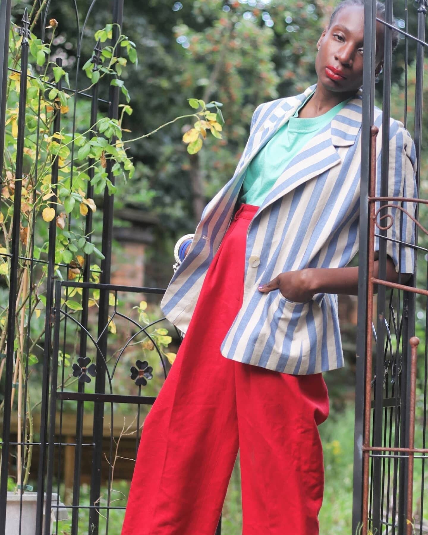 Marella 90s Linen Striped Blazer| Vintage Blazer with Short Sleeves in Blue and White | Breton Striped outerwear