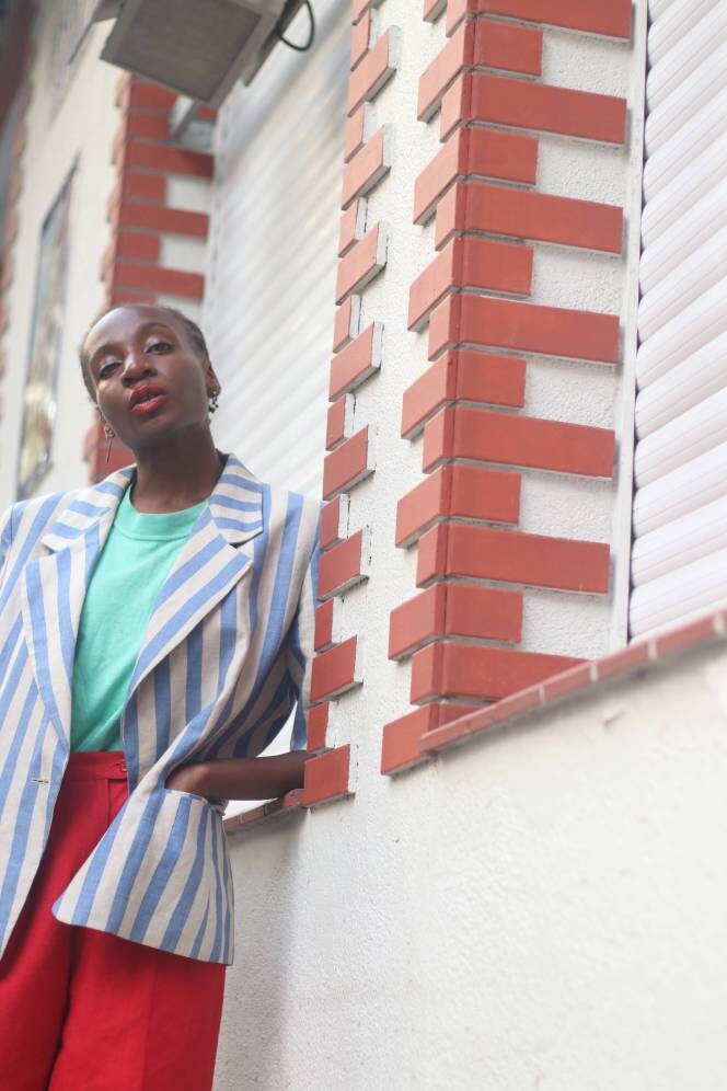 Marella 90s Linen Striped Blazer| Vintage Blazer with Short Sleeves in Blue and White | Breton Striped outerwear
