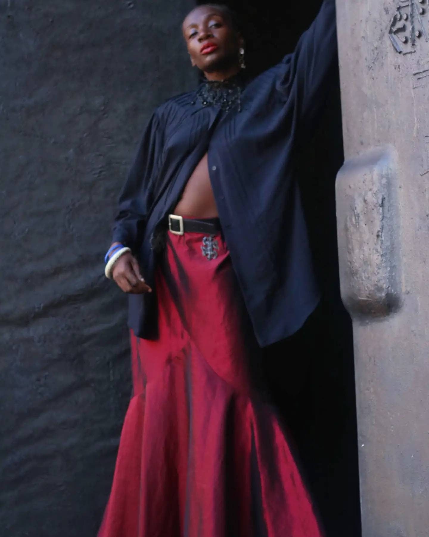 90s maxi skirt with tulle| Vintage opulent peplum design after dark glamour