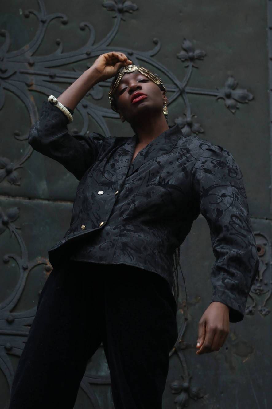 80s New Fast Opulent Blouse | Vintage black Long-Sleeved Ornate Design