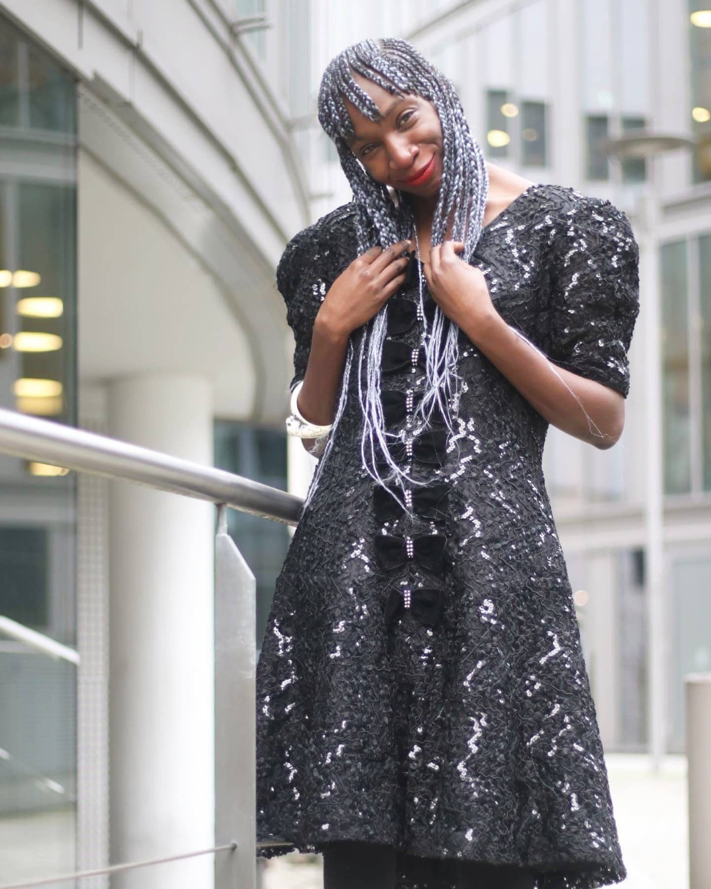 80s Frank Usher Little Black Dress Sequinned Party Dress – Fashion